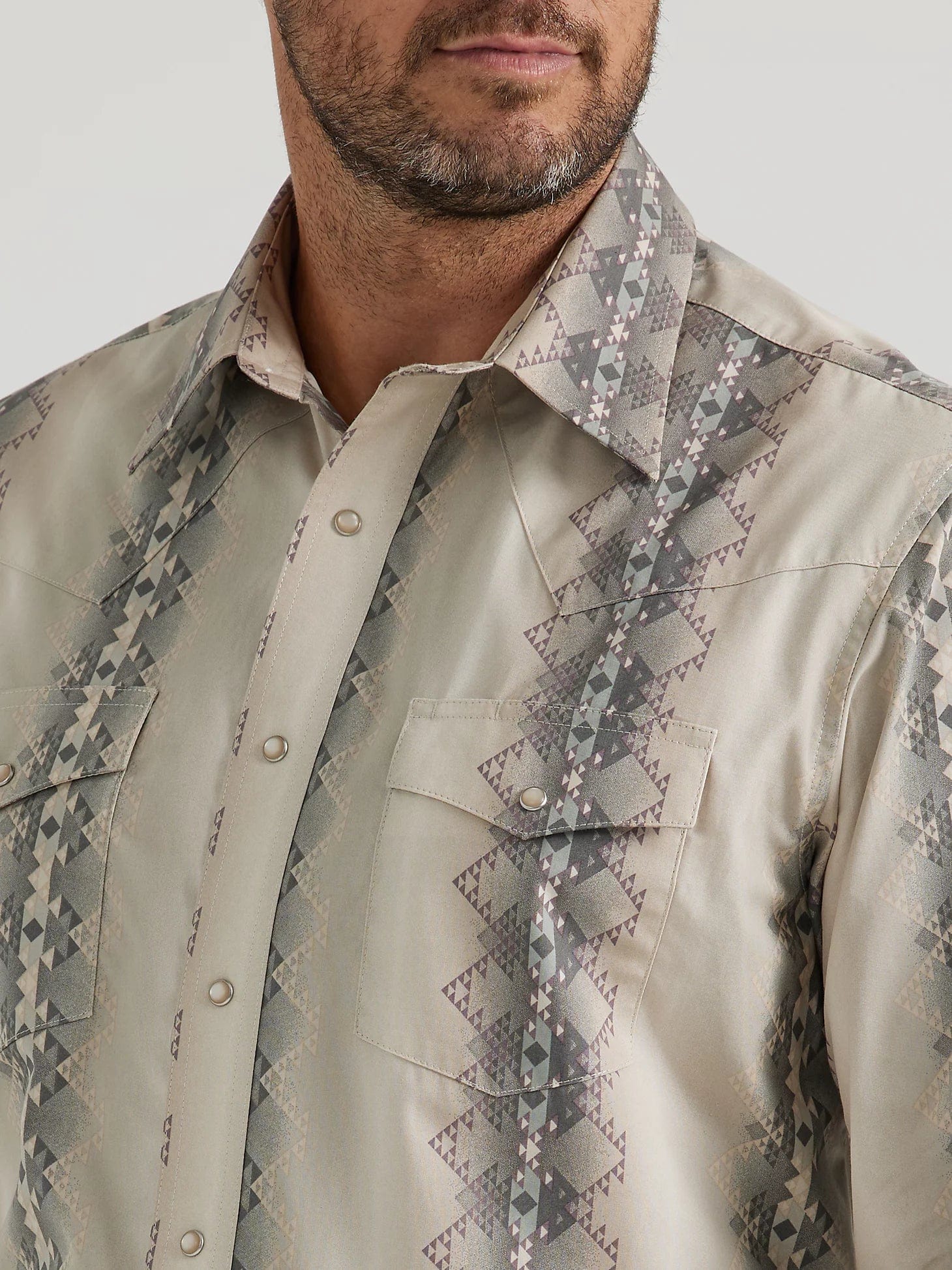 Wrangler Men's Checotah Gray Fade Long Sleeve Western Snap Shirt 112344418 - Image 3