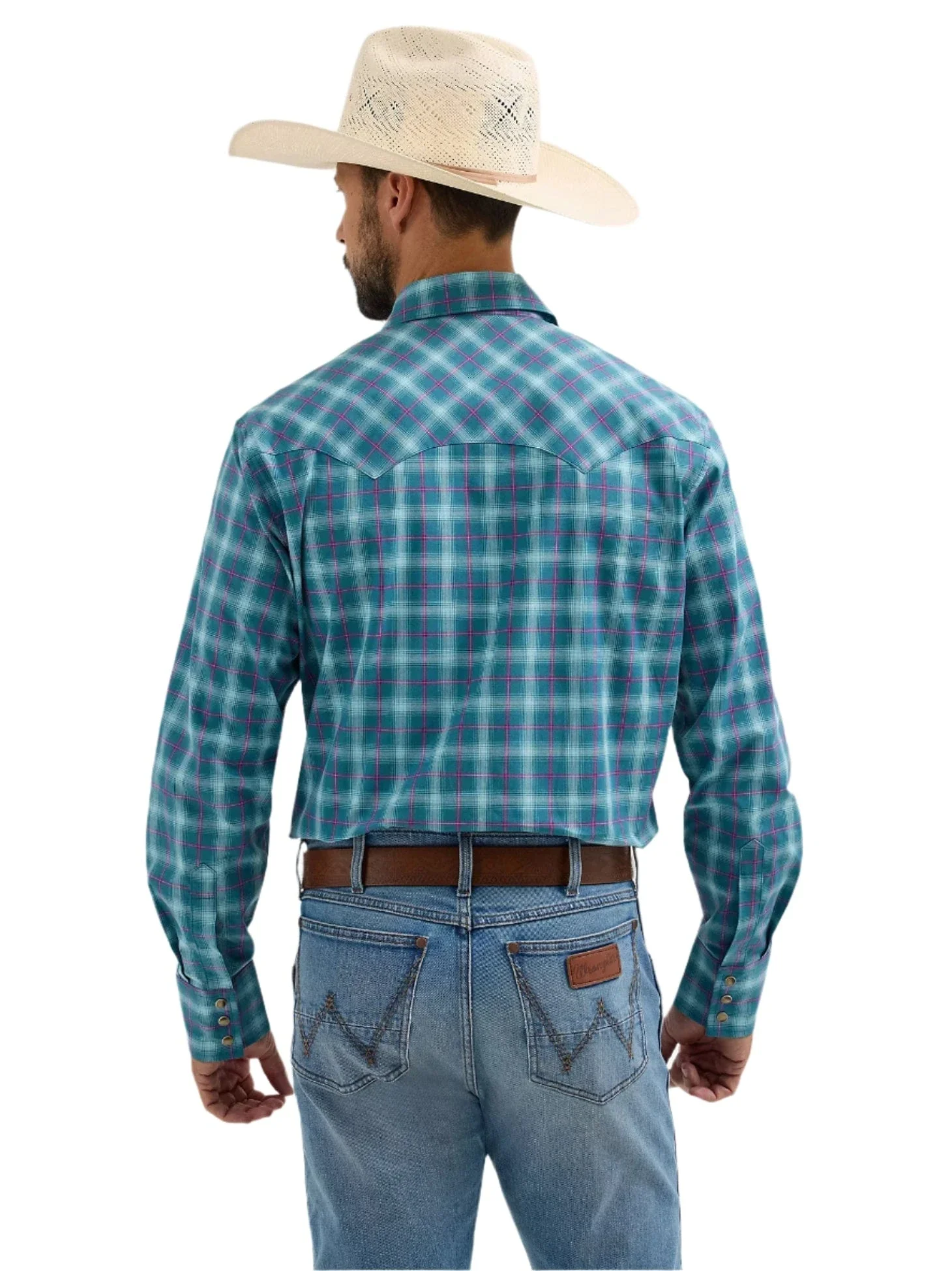 Wrangler Men's Contrast Turquoise Retro Long Sleeve Sawtooth Snap Western Shirt 112365833 - Image 3