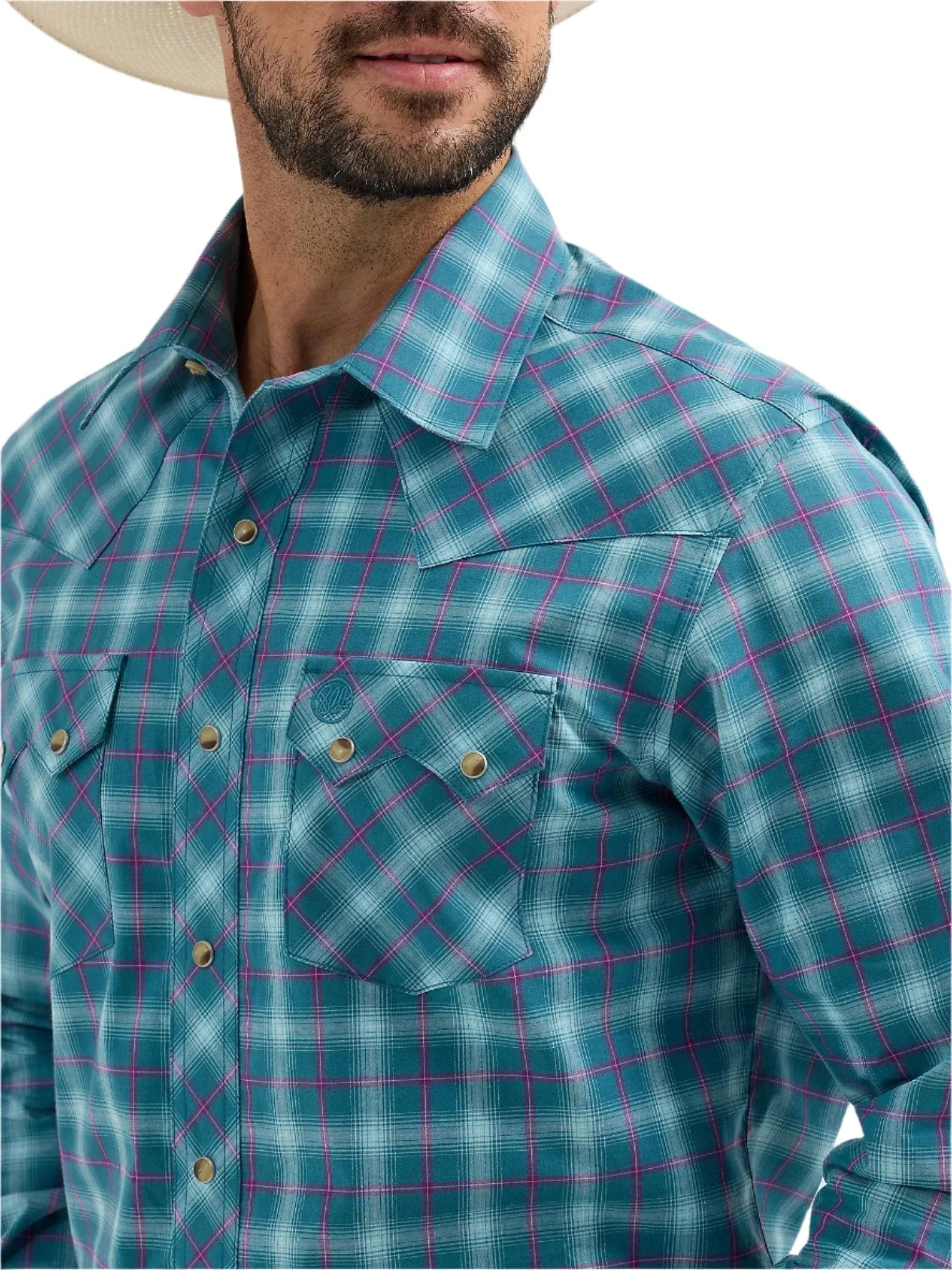 Wrangler Men's Contrast Turquoise Retro Long Sleeve Sawtooth Snap Western Shirt 112365833 - Image 4