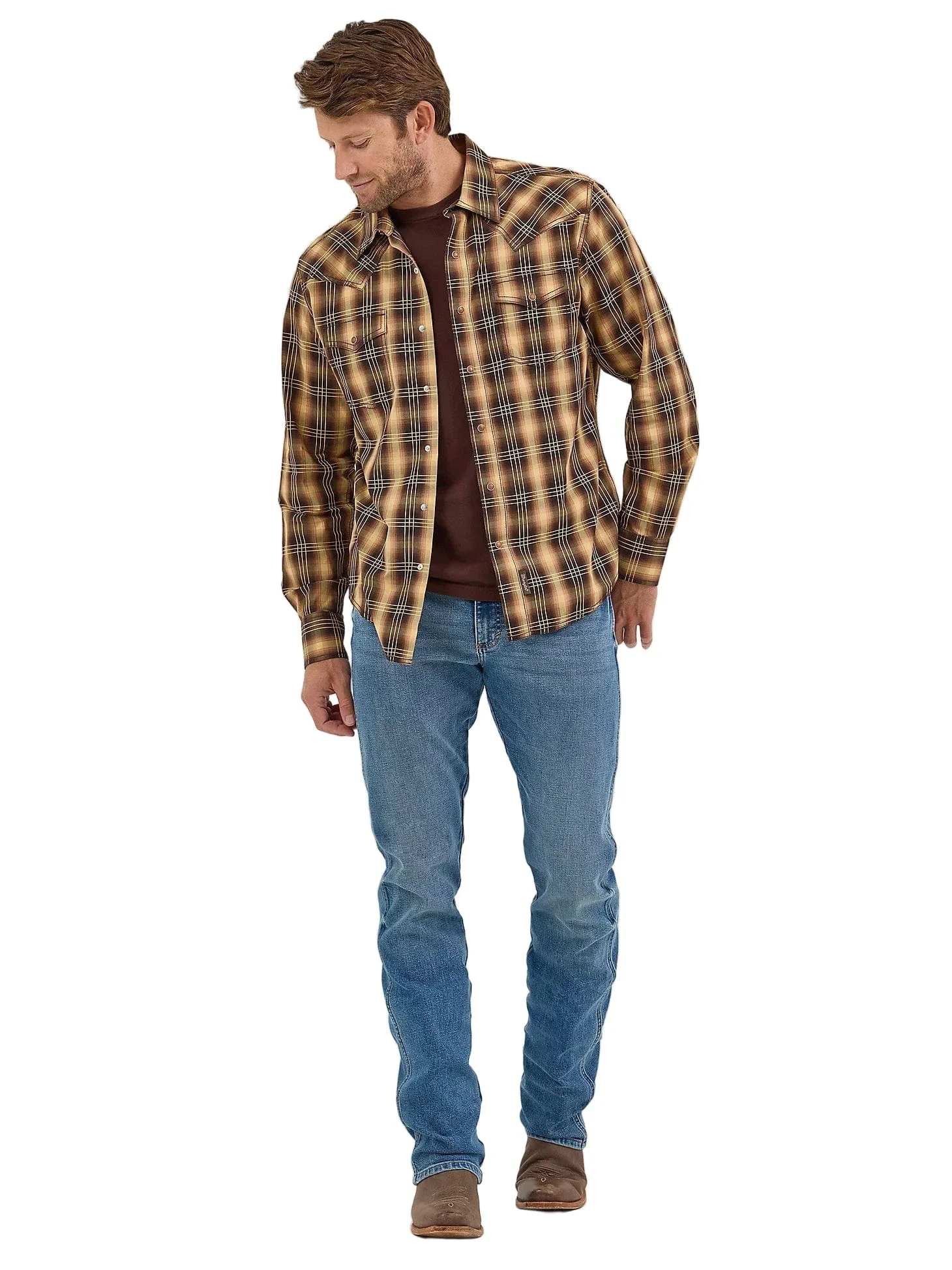 Wrangler Men's Curry Plaid Retro Premium Western Shirt 112368523 - Image 2