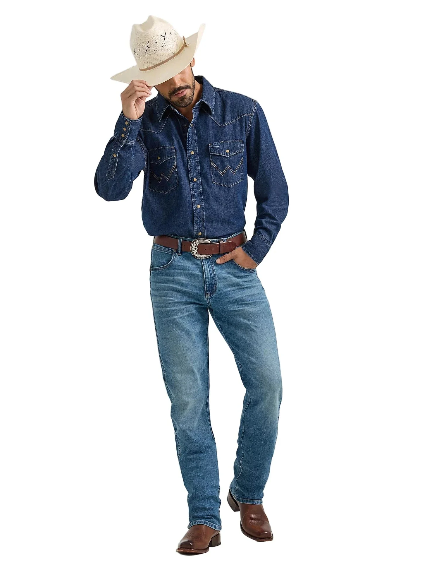Wrangler Men's Dark Wash Classic Denim Western Shirt 112361700 - Image 2