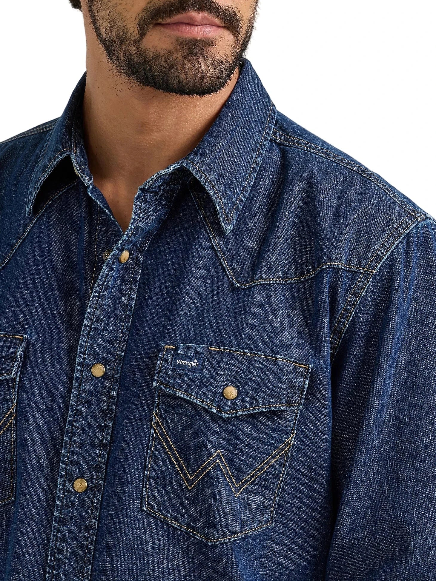 Wrangler Men's Dark Wash Classic Denim Western Shirt 112361700 - Image 4
