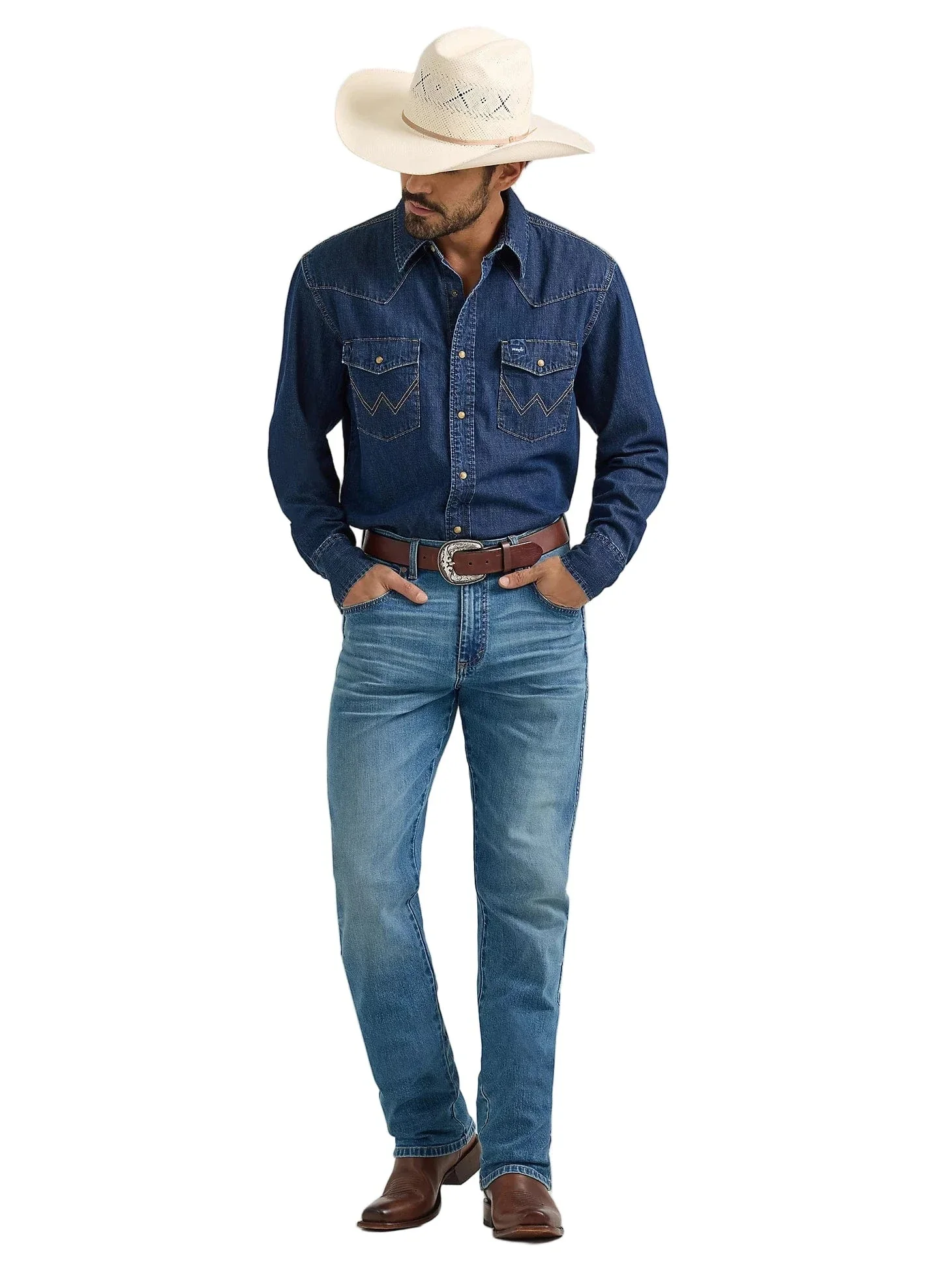 Wrangler Men's Dark Wash Classic Denim Western Shirt 112361700 - Image 5