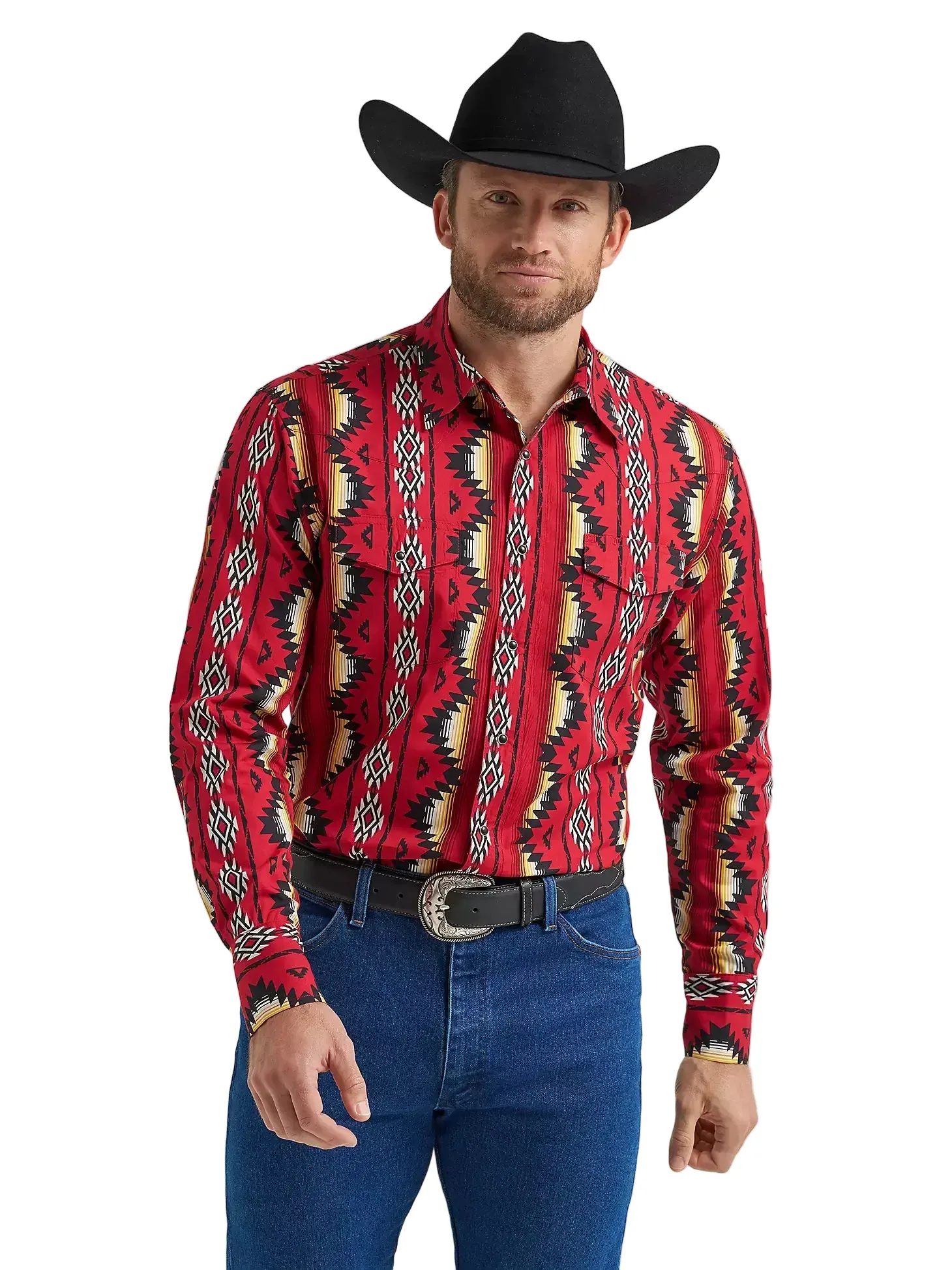 Wrangler Men's Firey Red Checotah Western Snap Shirt 112369430