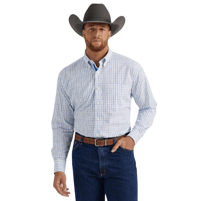 Wrangler Men's George Strait Check White Long Sleeve Button Down Shirt 112344870