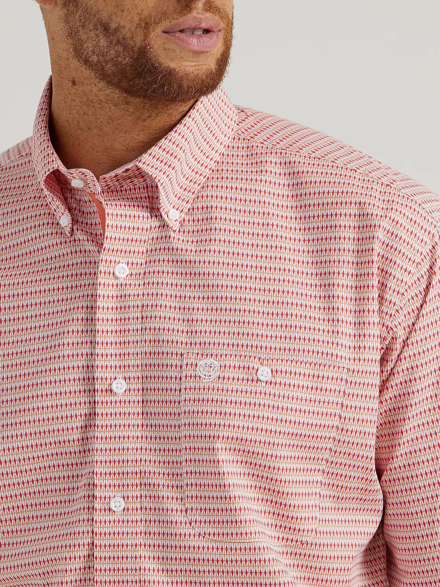 Wrangler Men's George Strait Fiesta Red Diamond Long Sleeve Button Down Shirt 112346527 - Image 3