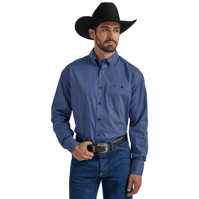 Wrangler Men's George Strait Geo Print Midnight Splash Relaxed Fit Long Sleeve Shirt 112338099