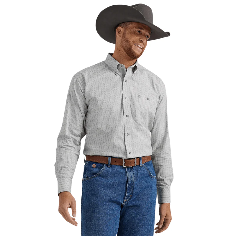 Wrangler Men's George Strait Grey Hatches Long Sleeve Button Down Shirt 112344887