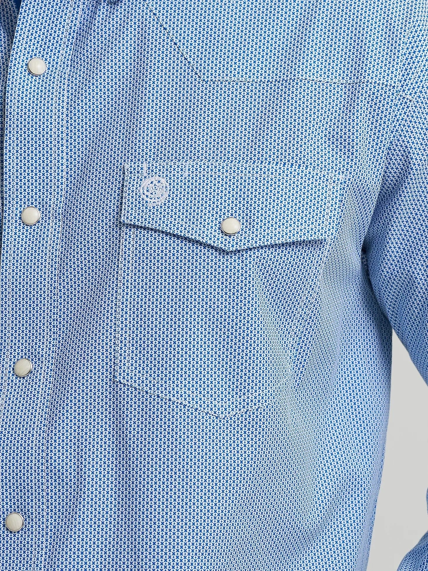 Wrangler Men's George Strait Atlantic Miniprint Long Sleeve Western Shirt 112368210 - Image 4
