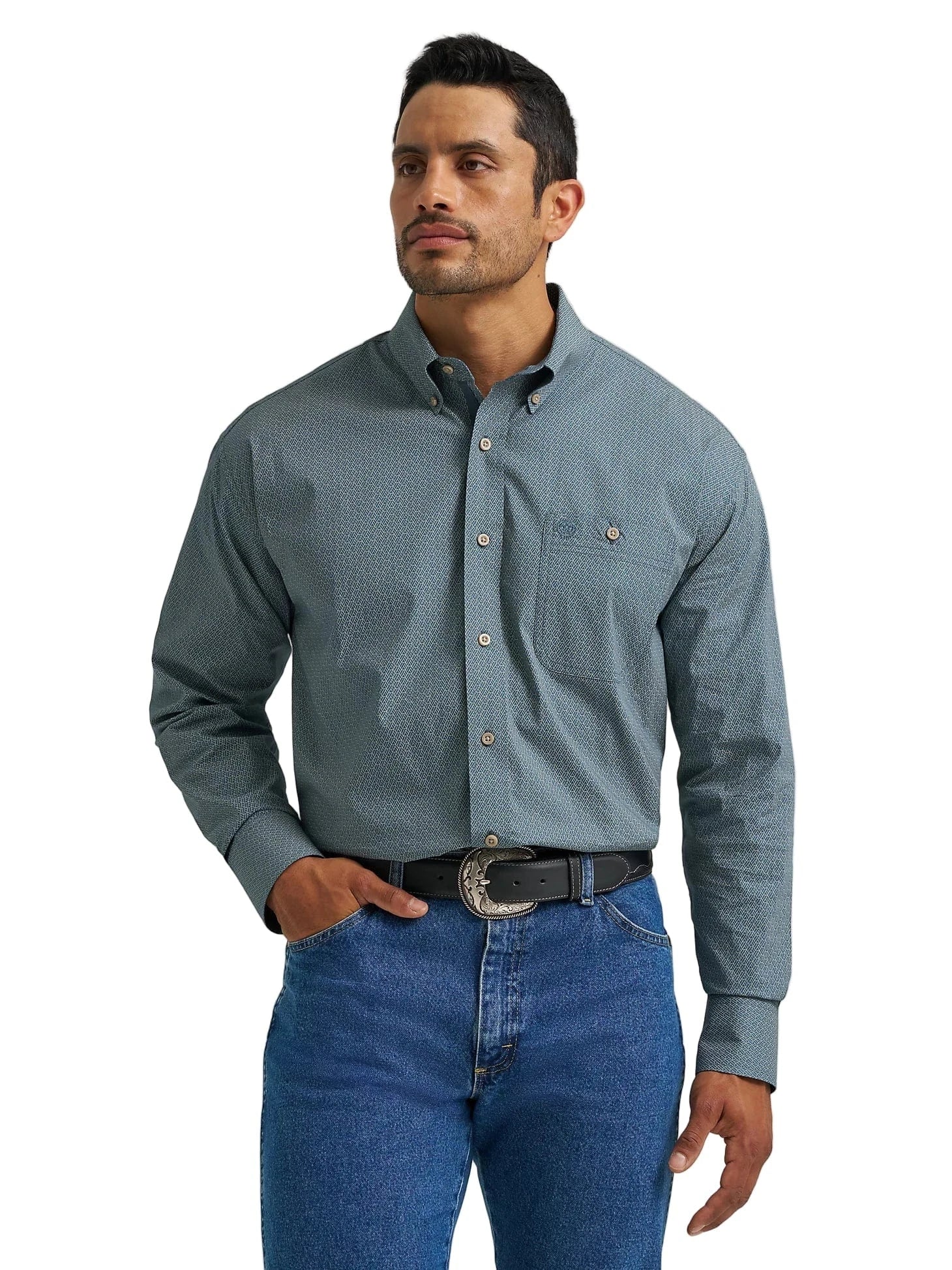 Wrangler Men's George Strait Mallard Geometric Western Shirt 112368204