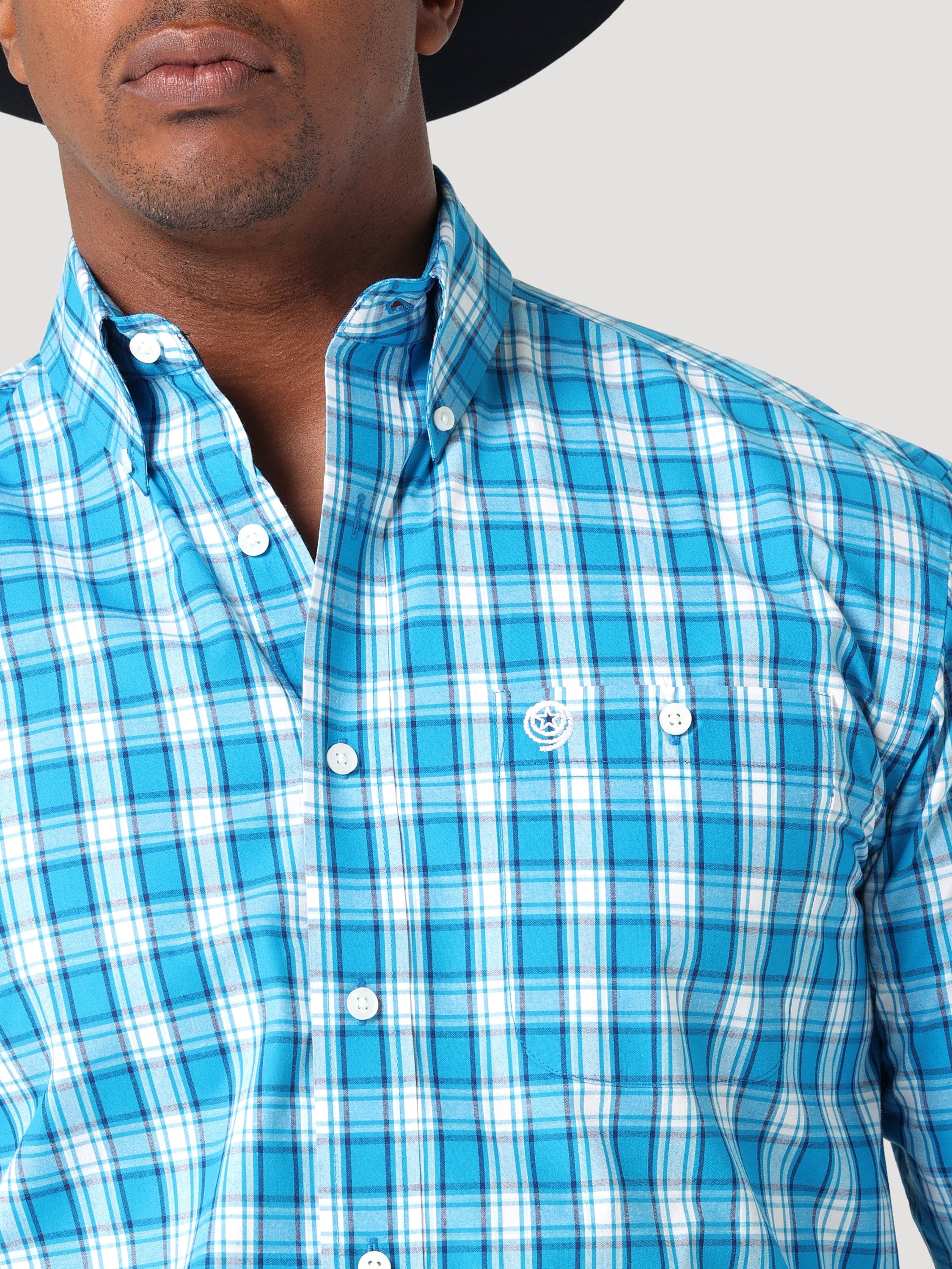 Wrangler Men's George Strait Tranquil Blue Two Pocket Long Sleeve Button Down Shirt 112317181 - Image 3