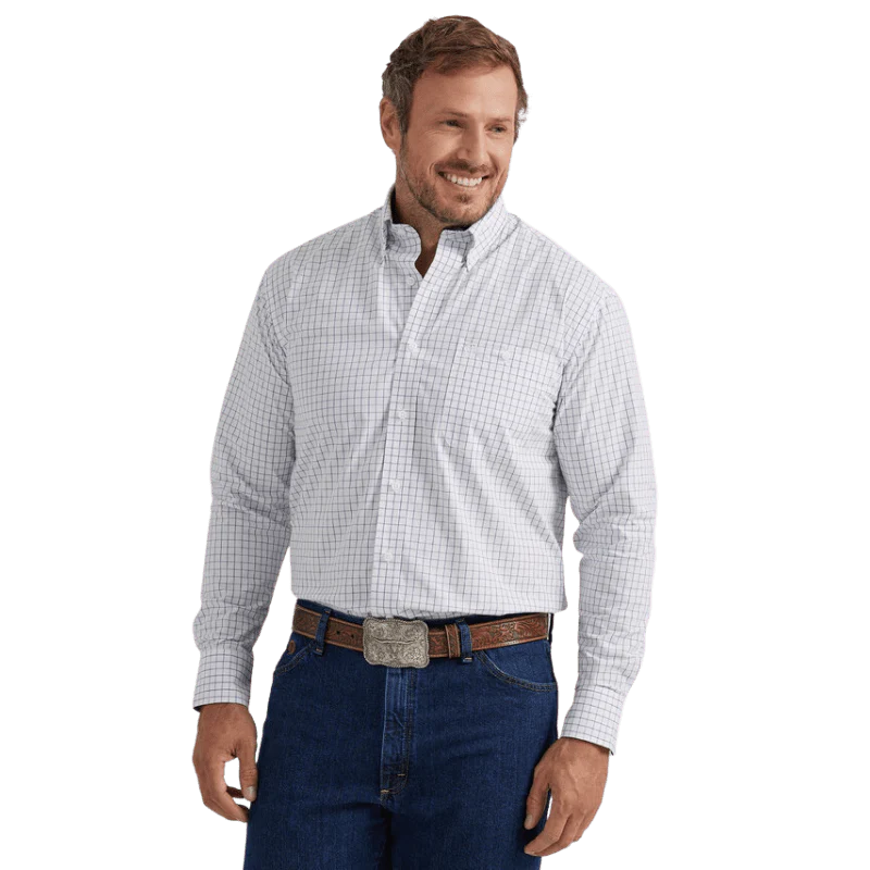 Wrangler Men's George Strait White Plaid Long Sleeve Western Shirt 112338101