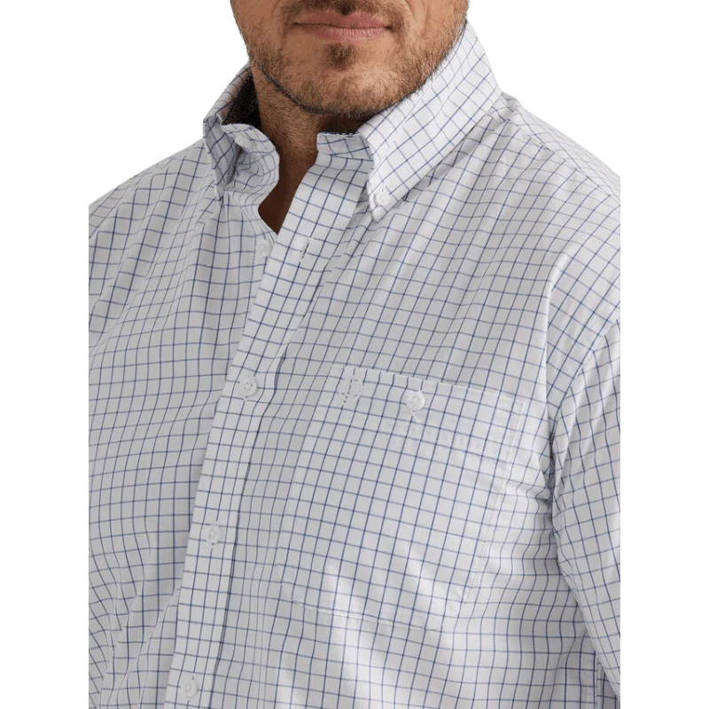 Wrangler Men's George Strait White Plaid Long Sleeve Western Shirt 112338101 - Image 3