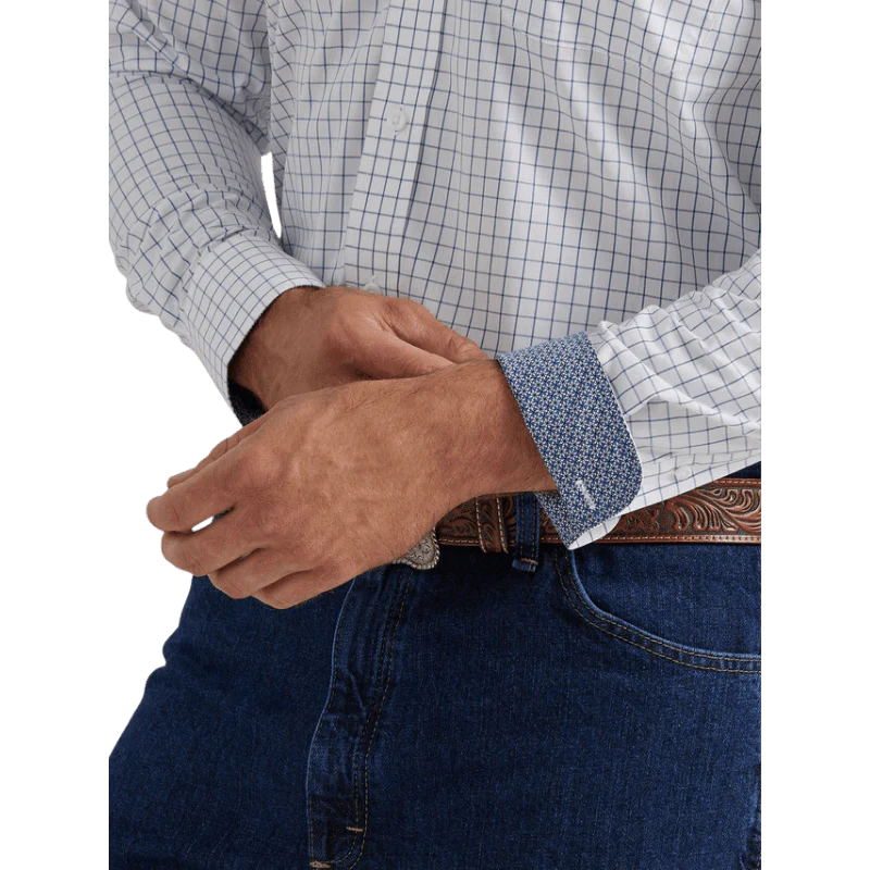 Wrangler Men's George Strait White Plaid Long Sleeve Western Shirt 112338101 - Image 4