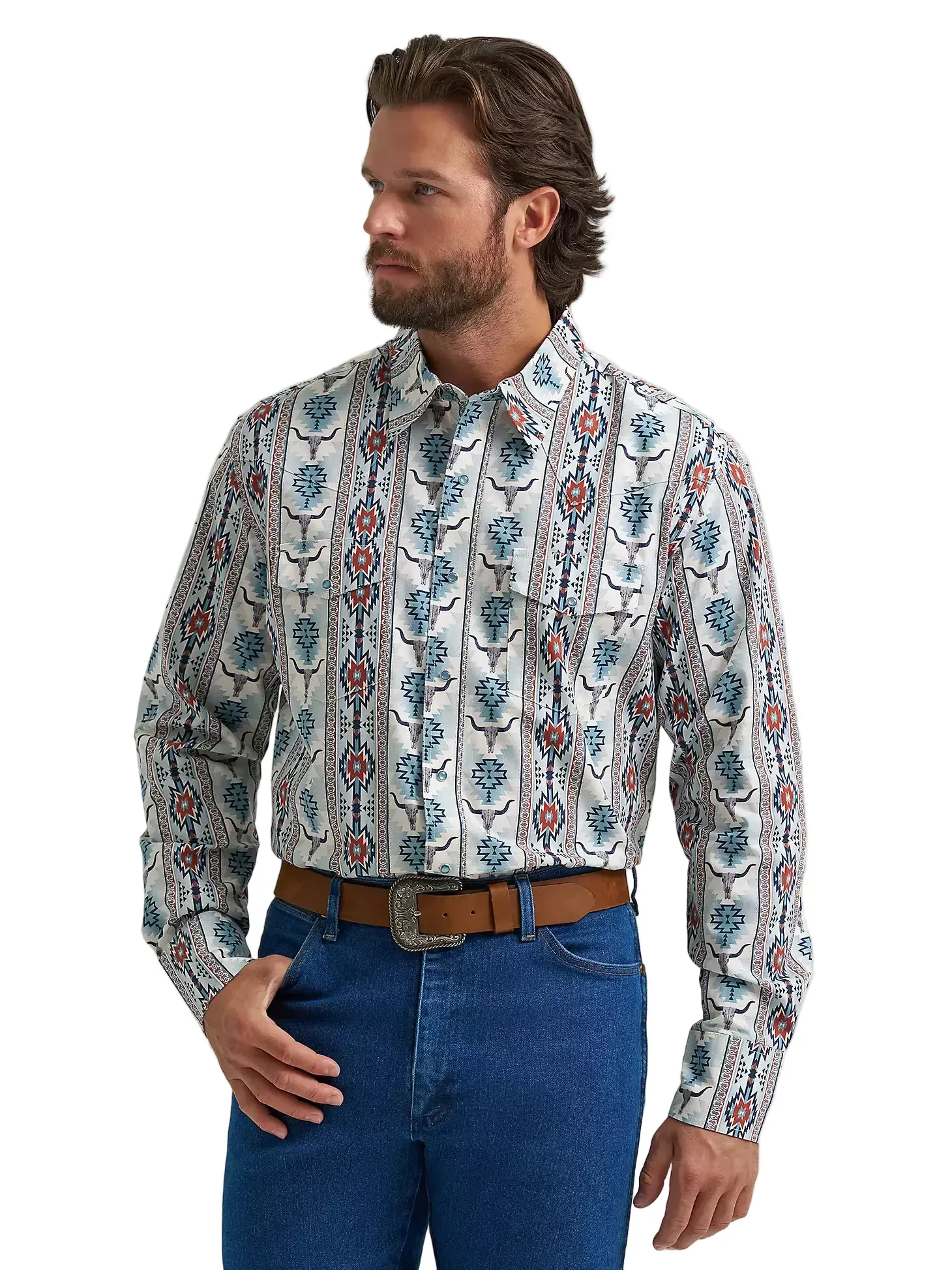 Wrangler Men's Gray Steerhead Checotah Western Snap Shirt 112374908