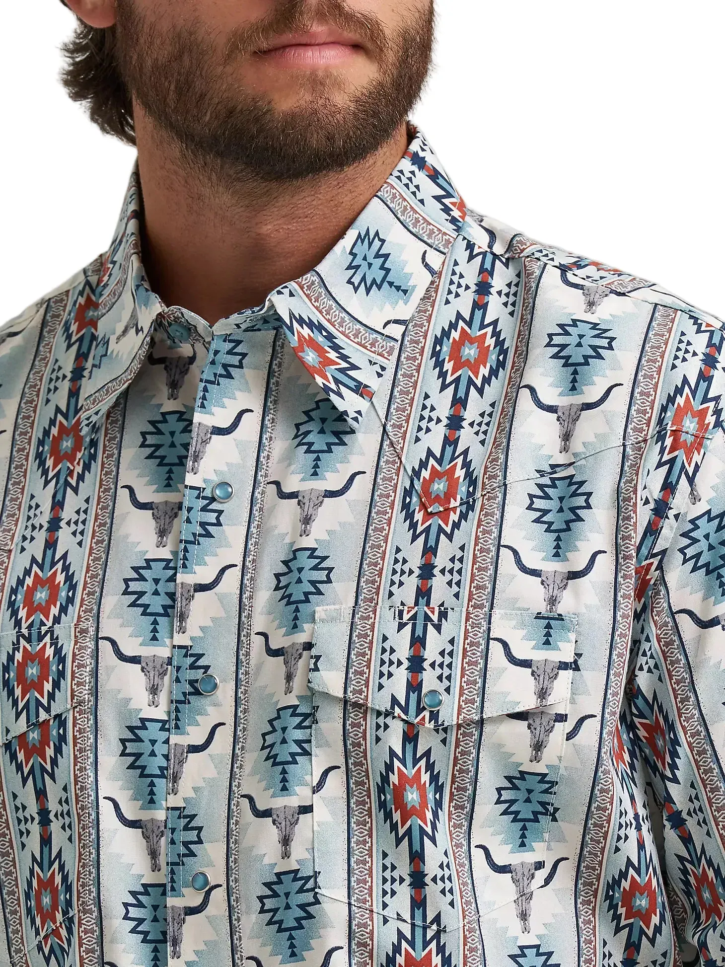 Wrangler Men's Gray Steerhead Checotah Western Snap Shirt 112374908 - Image 3