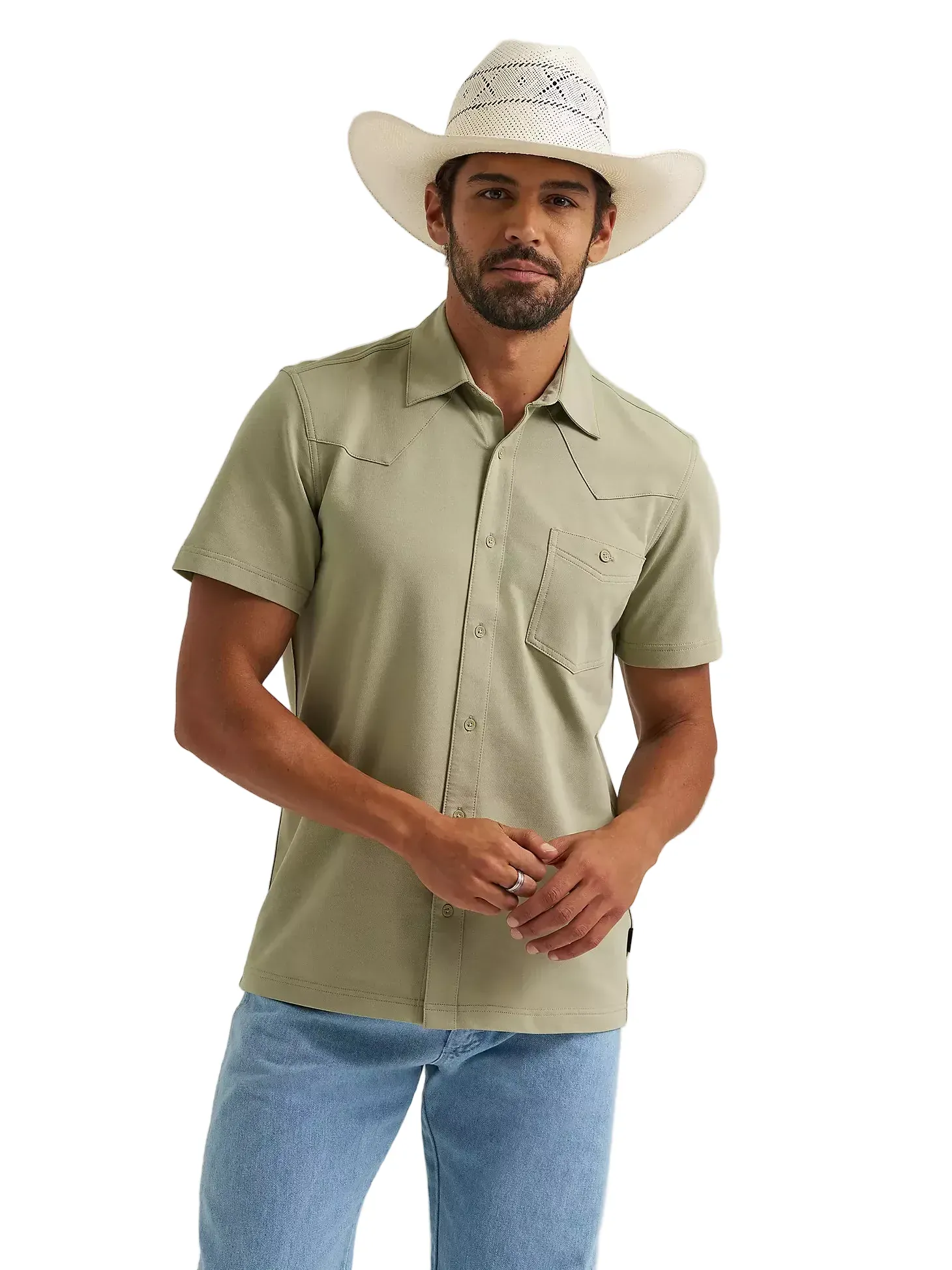 Wrangler Men's Green Tea All Terrain Performance Knit Shirt 112375183