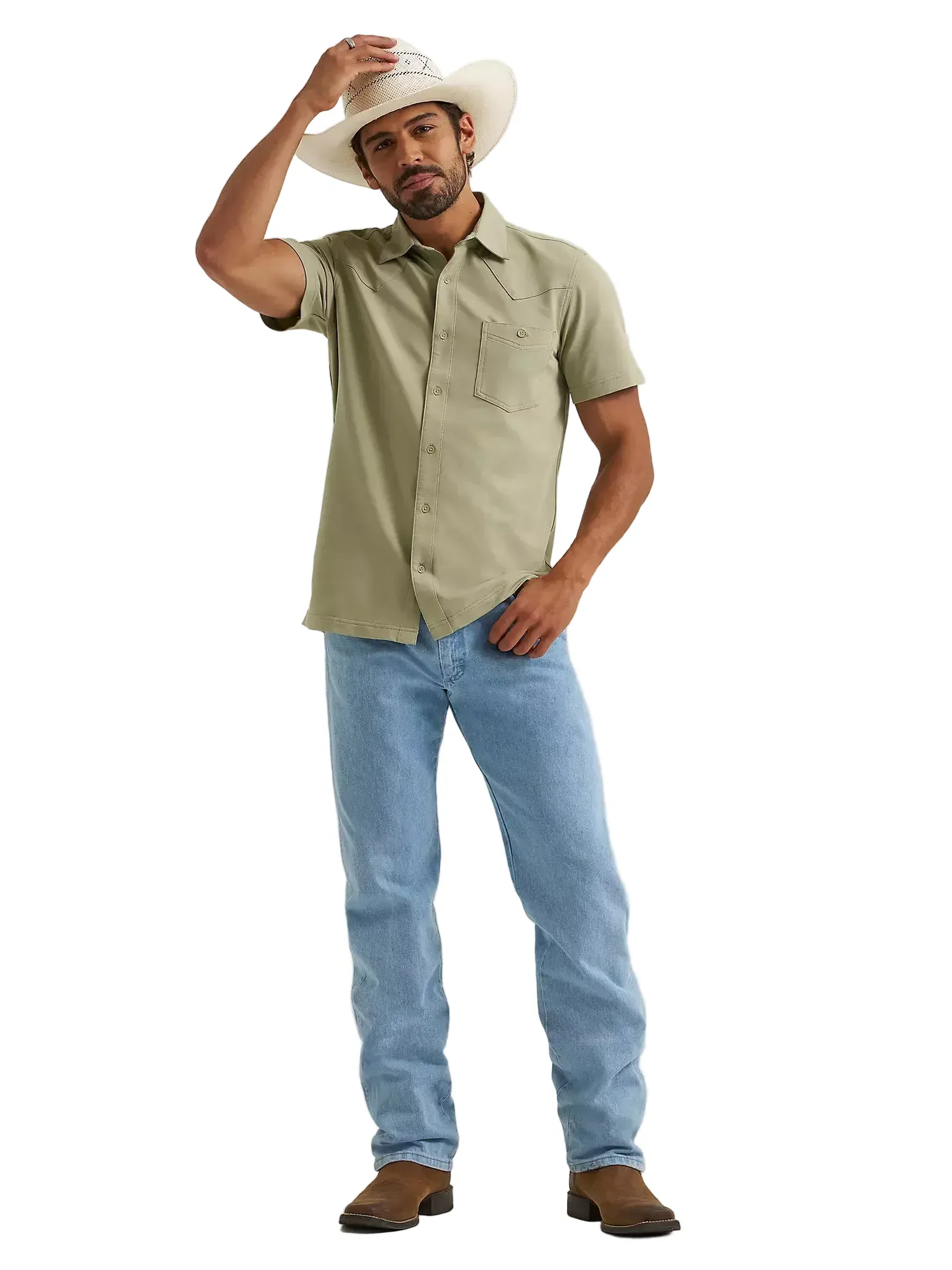 Wrangler Men's Green Tea All Terrain Performance Knit Shirt 112375183 - Image 2