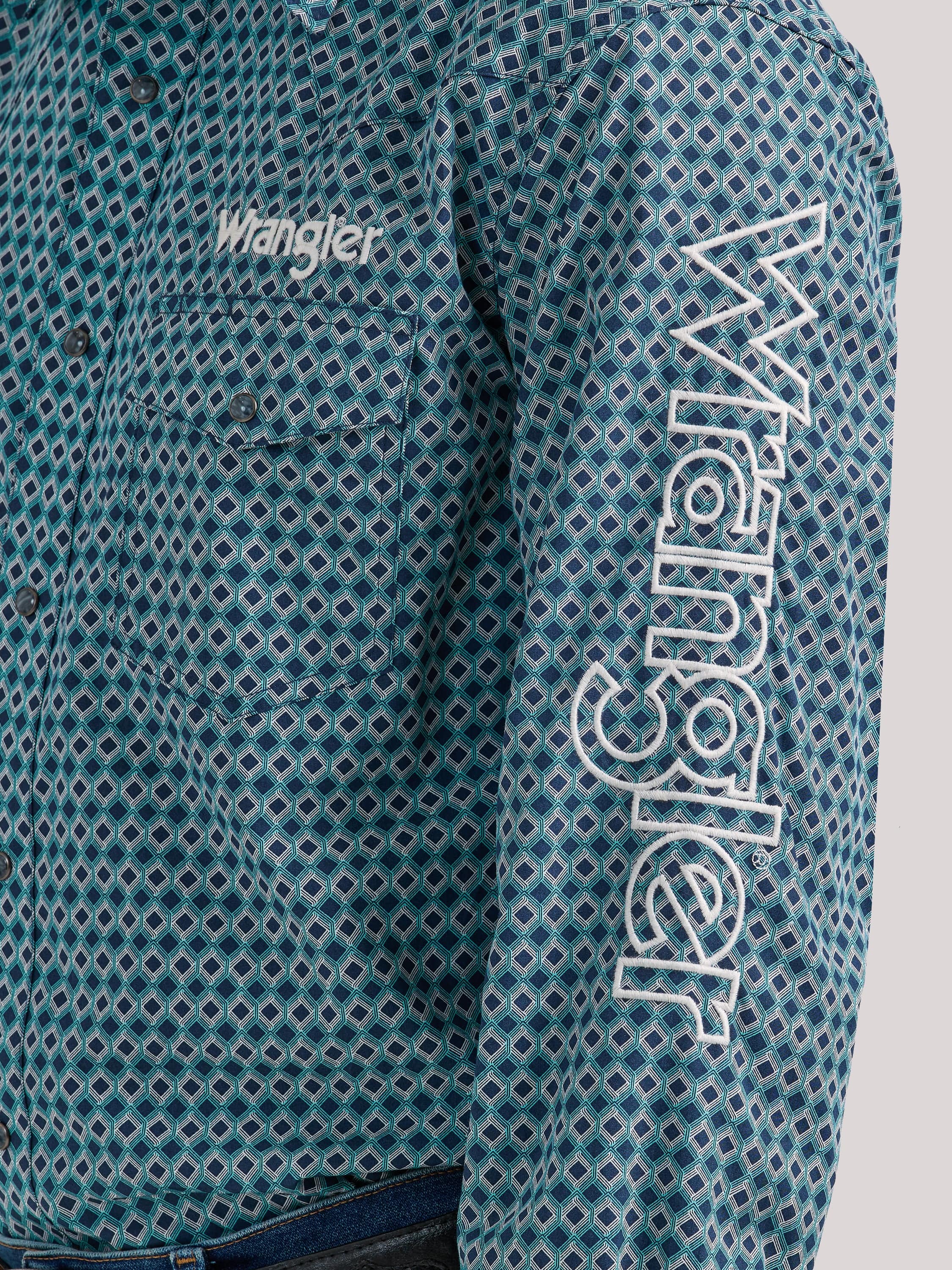 Wrangler Men's Logo Blue Diamonds Long Sleeve Western Snap Shirt 112337440 - Image 4