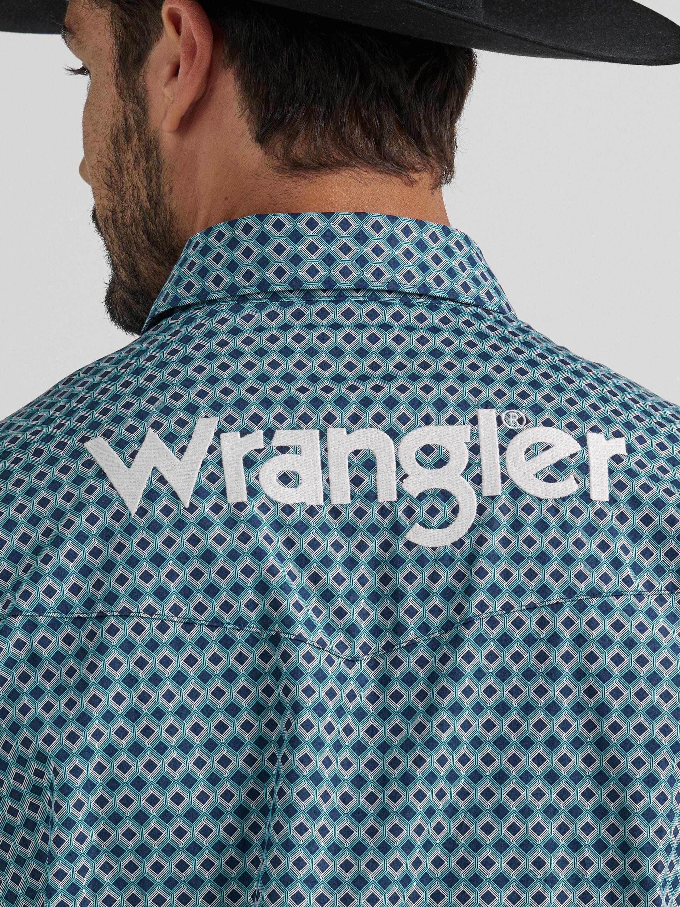 Wrangler Men's Logo Blue Diamonds Long Sleeve Western Snap Shirt 112337440 - Image 5
