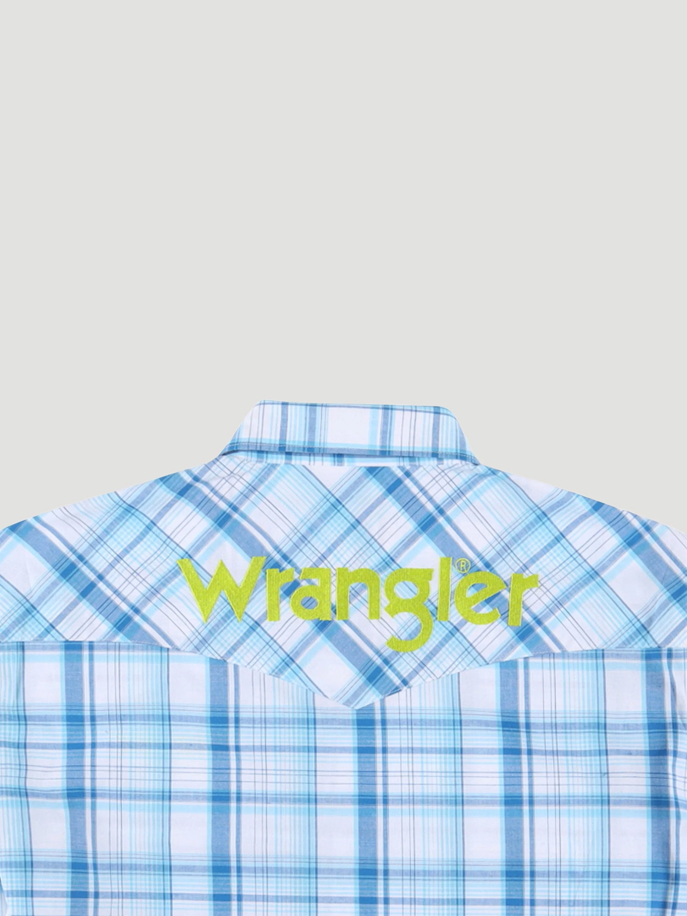 Wrangler Men's Logo Sea Blue Plaid Long Sleeve Western Snap Shirt 112324644 - Image 6