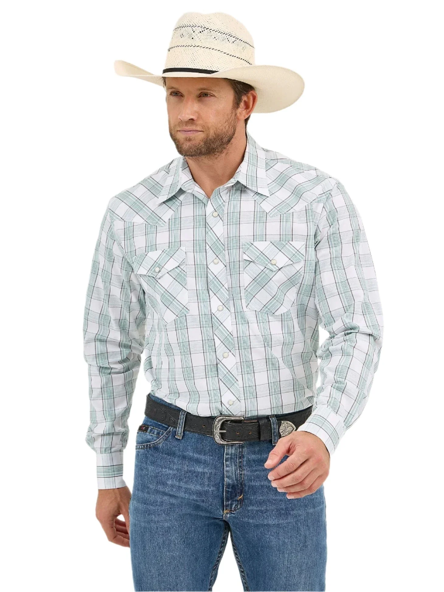 Wrangler Men's Advanced Comfort Long Sleeve Two Pocket Western Snap Shirt 112359549