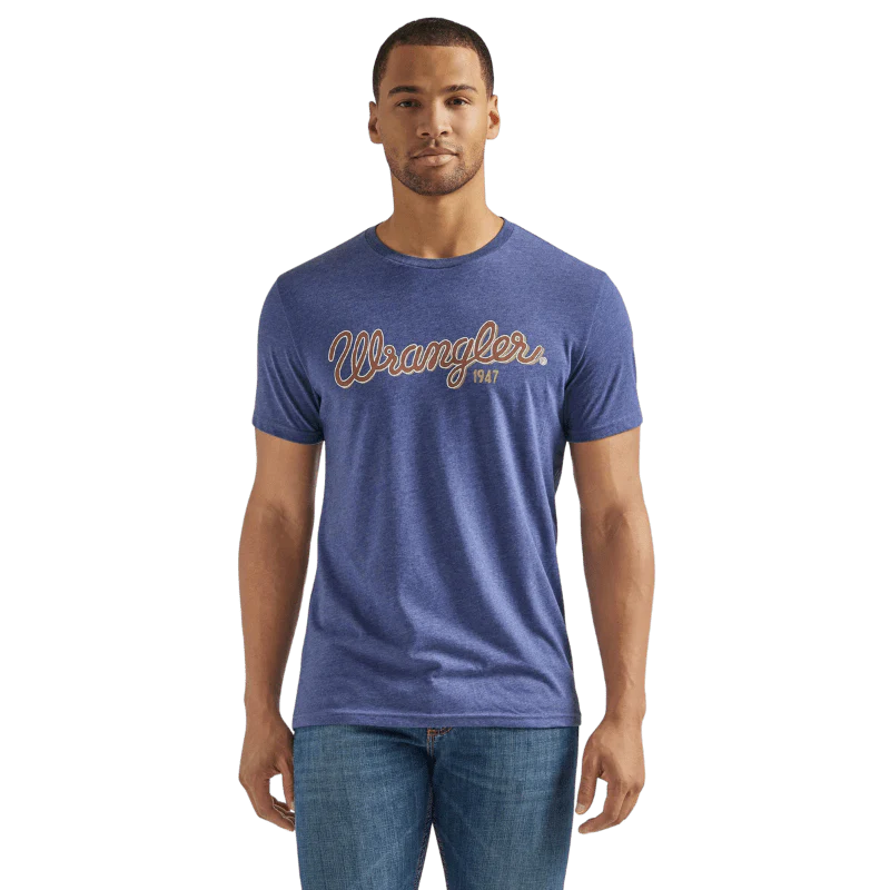 Wrangler Men's Looped Logo Denim Heather Short Sleeve T-Shirt 112339558