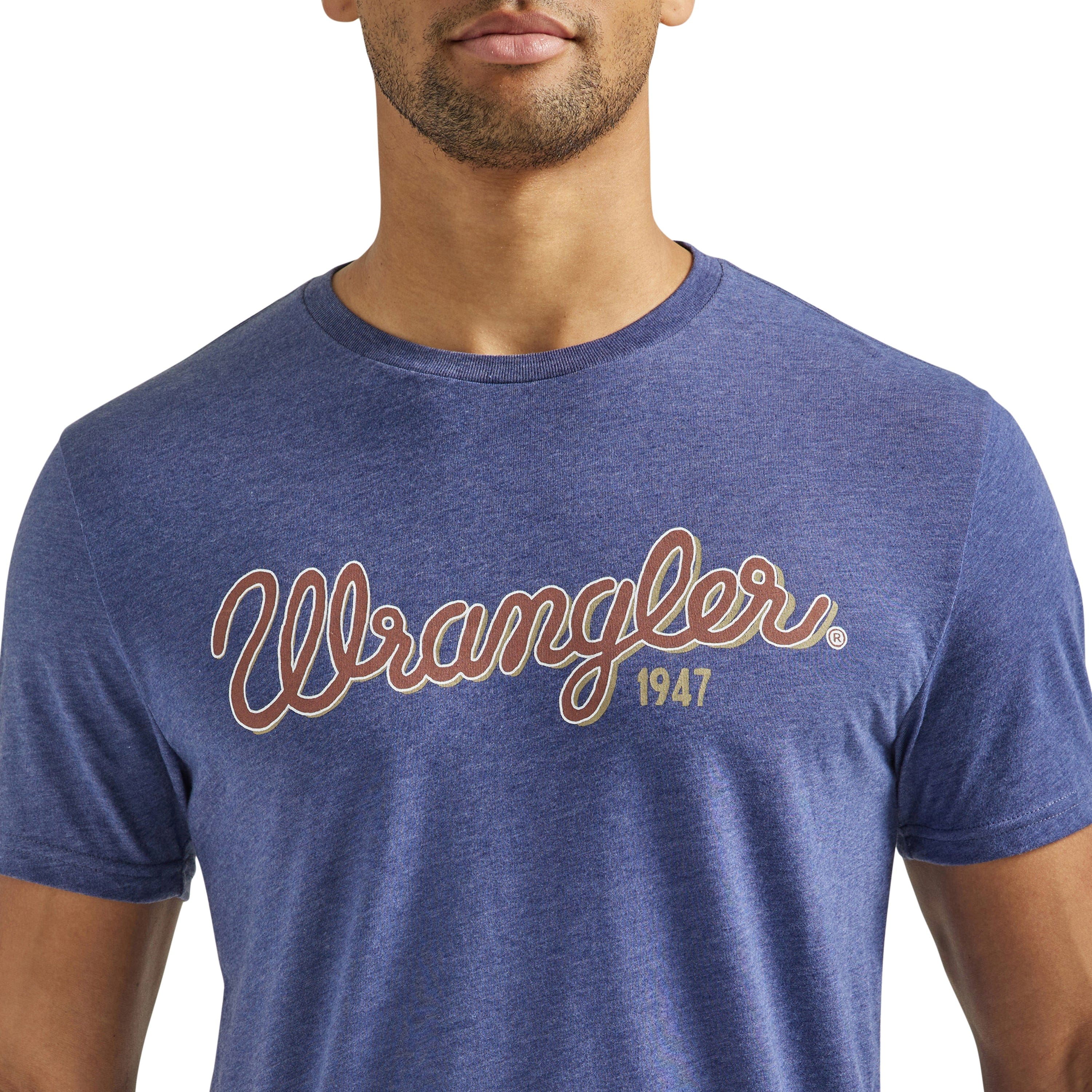 Wrangler Men's Looped Logo Denim Heather Short Sleeve T-Shirt 112339558 - Image 3