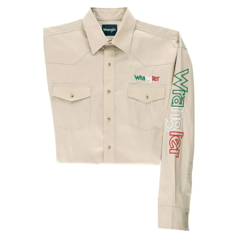 Wrangler Men's Mexico Logo Long Sleeve Western Snap Shirt 112337441