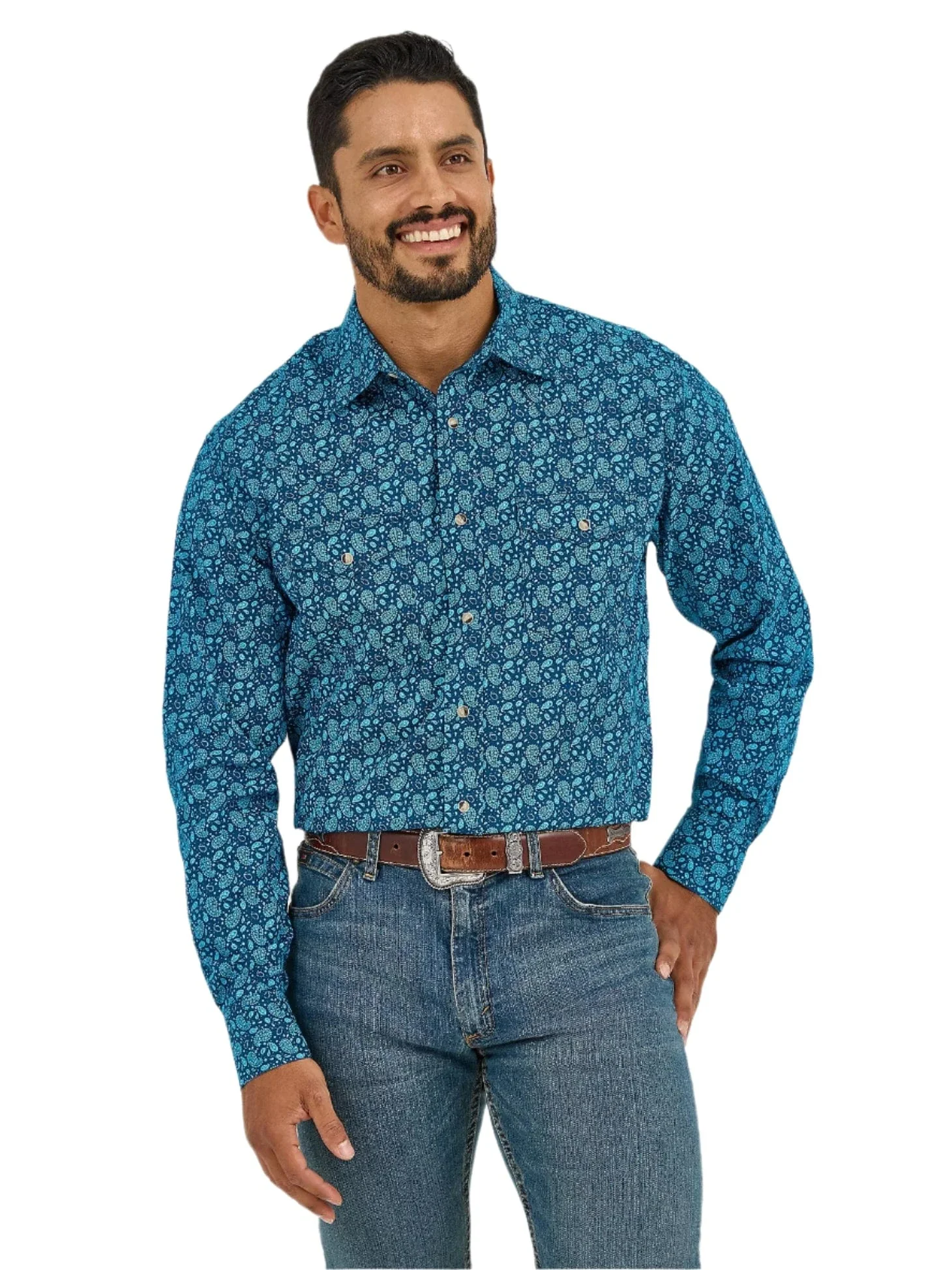 Wrangler Men's Paisley Turquoise 20X Competition Advanced Comfort Long Sleeve Snap Shirt 112365391