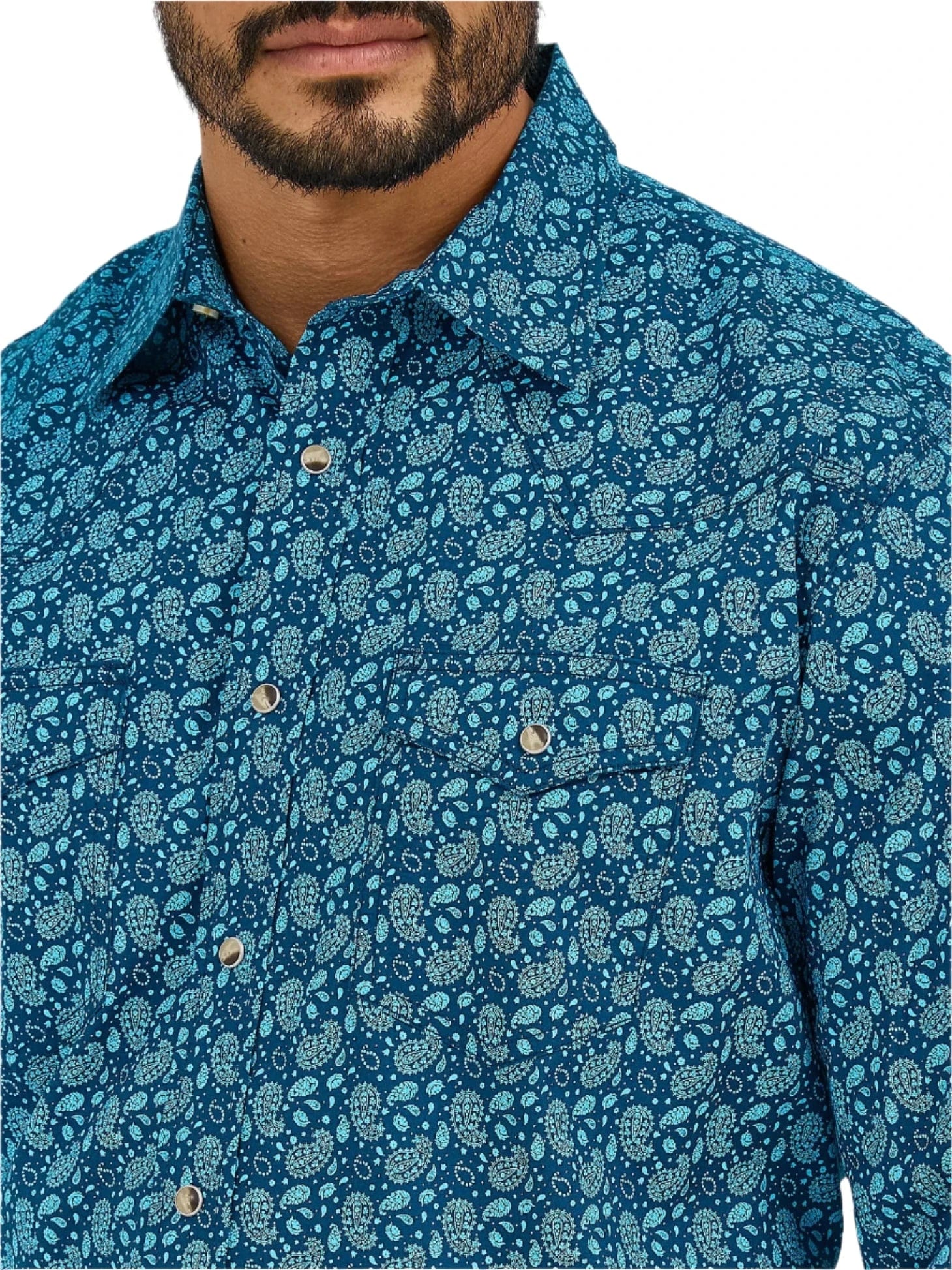 Wrangler Men's Paisley Turquoise 20X Competition Advanced Comfort Long Sleeve Snap Shirt 112365391 - Image 3