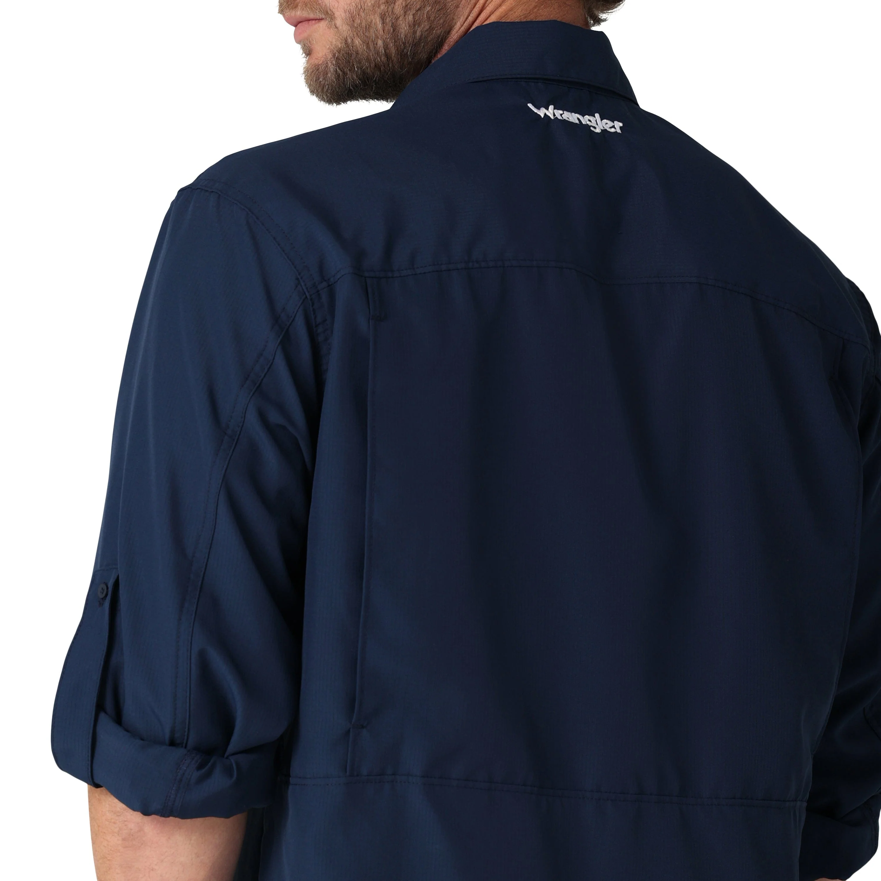 Wrangler Men's Performance Pageant Blue Solid Long Sleeve Button Down Western Shirt 112323771 - Image 6