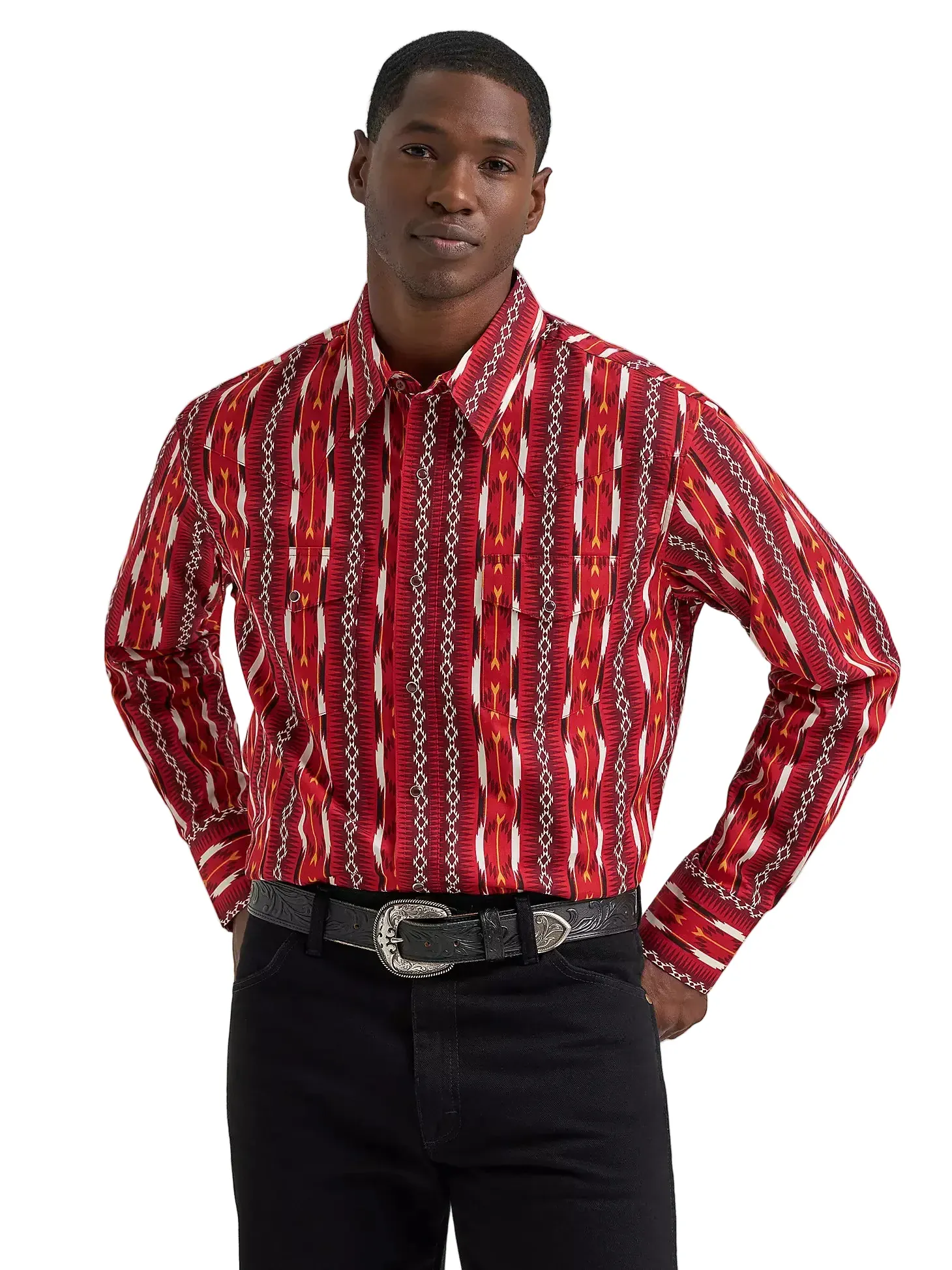 Wrangler Men's Red Fire Arrow Checotah Long Sleeve Western Shirt 112374909