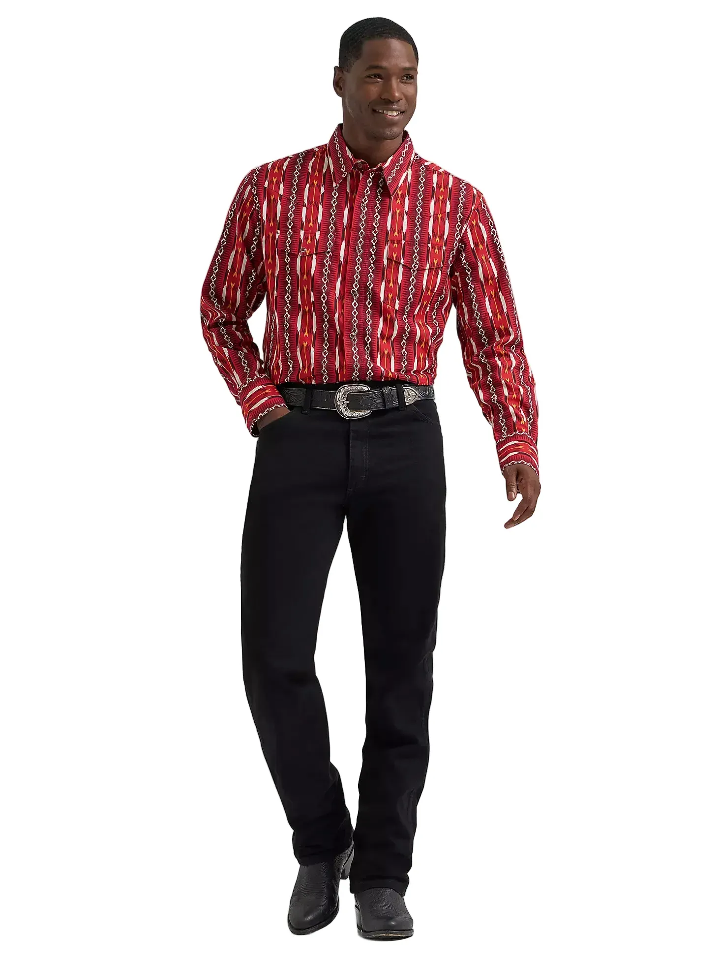 Wrangler Men's Red Fire Arrow Checotah Long Sleeve Western Shirt 112374909 - Image 2