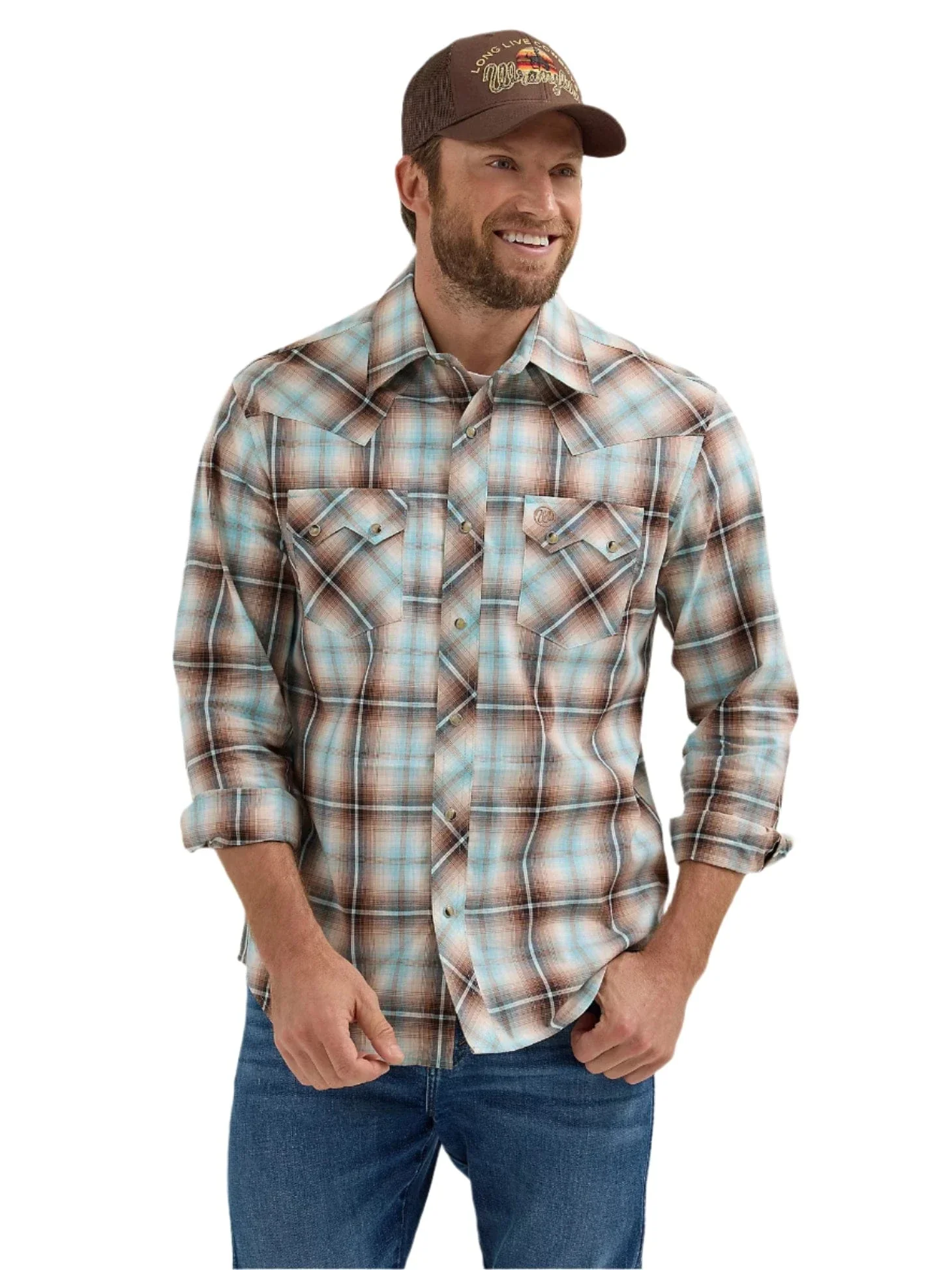 Wrangler Men's Tannin Plaid Retro Long Sleeve Sawtooth Snap Western Shirt 112365896