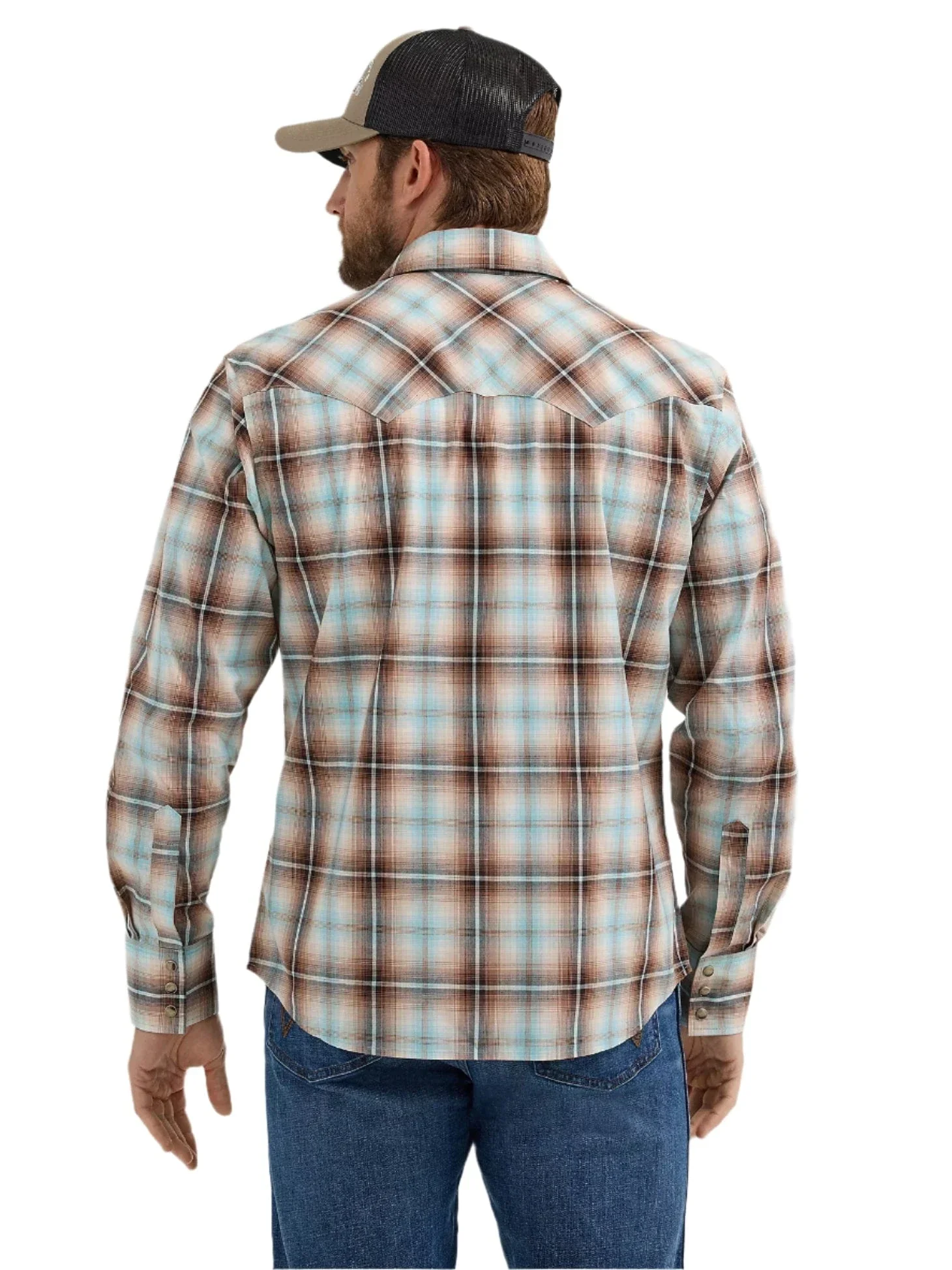 Wrangler Men's Tannin Plaid Retro Long Sleeve Sawtooth Snap Western Shirt 112365896 - Image 3