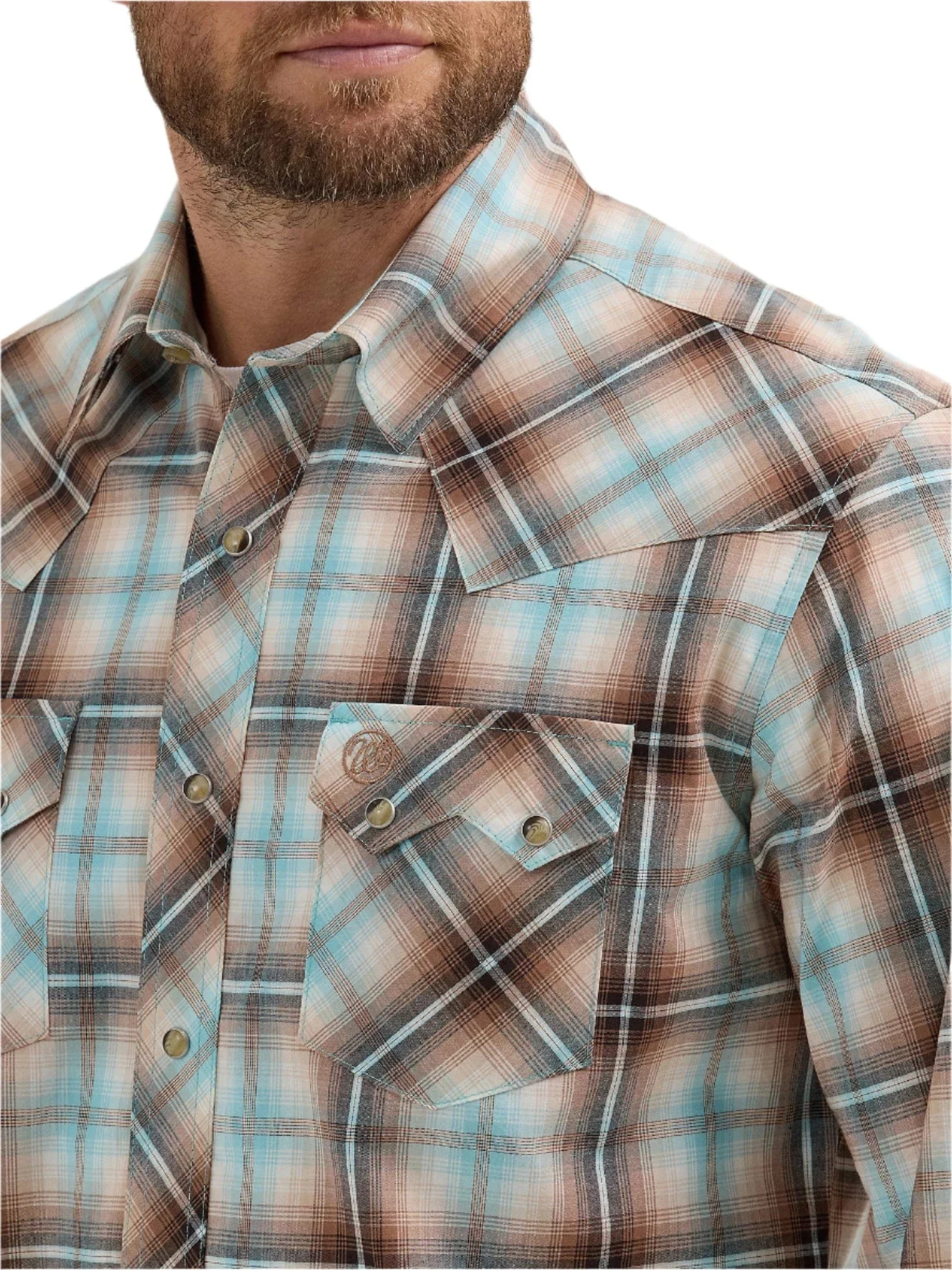 Wrangler Men's Tannin Plaid Retro Long Sleeve Sawtooth Snap Western Shirt 112365896 - Image 4
