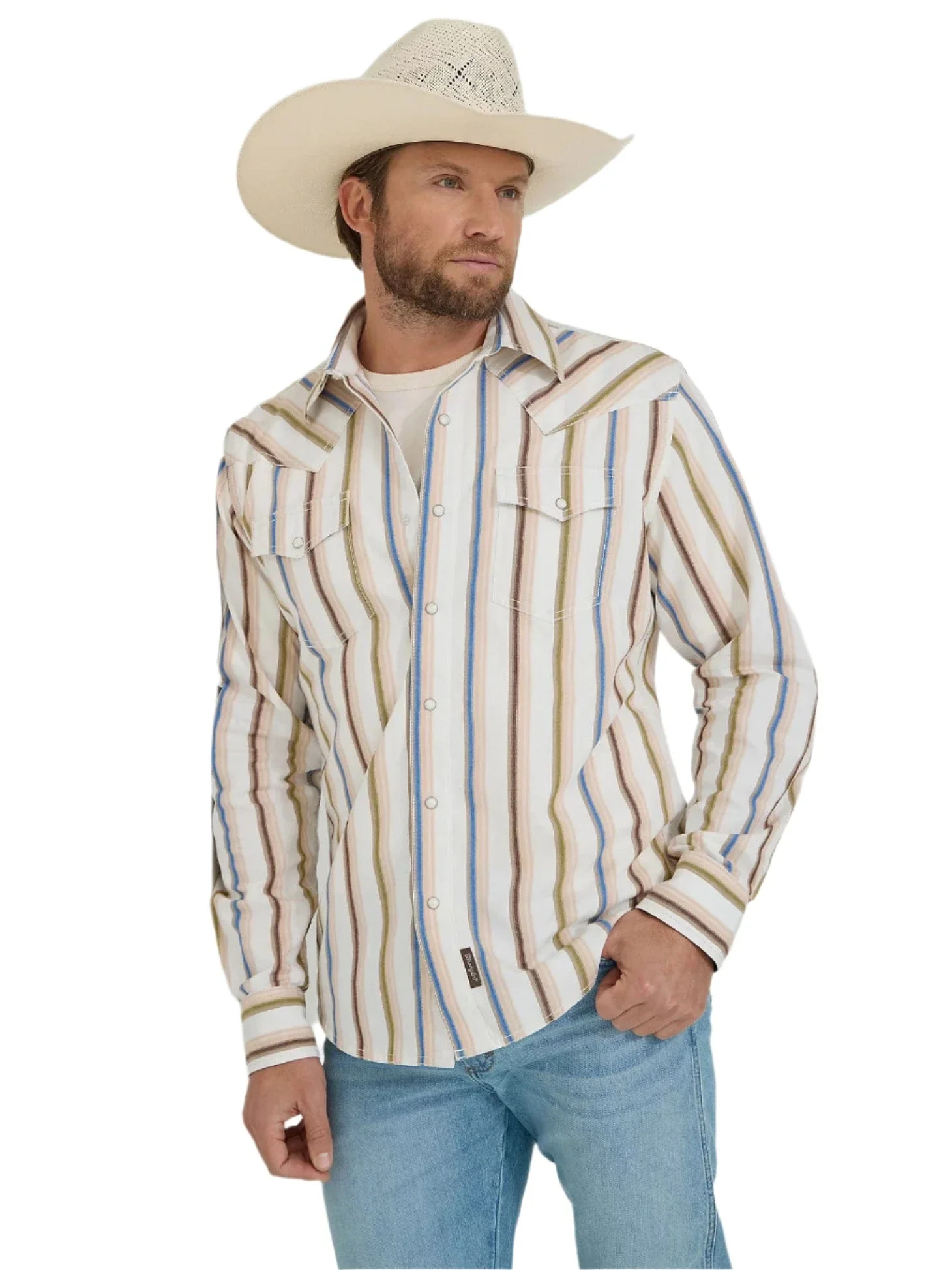 Wrangler Men's Rusty Stripe Retro Premium Brushpopper Western Snap Shirt 112365630
