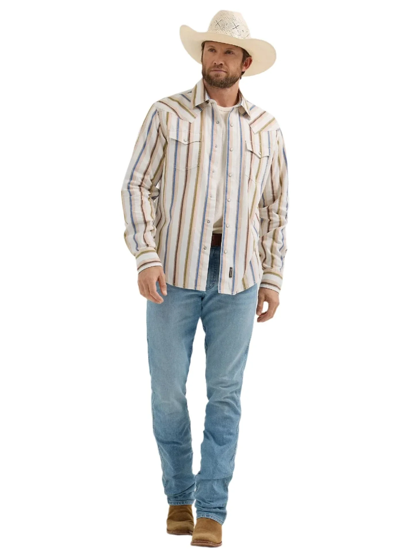 Wrangler Men's Rusty Stripe Retro Premium Brushpopper Western Snap Shirt 112365630 - Image 2