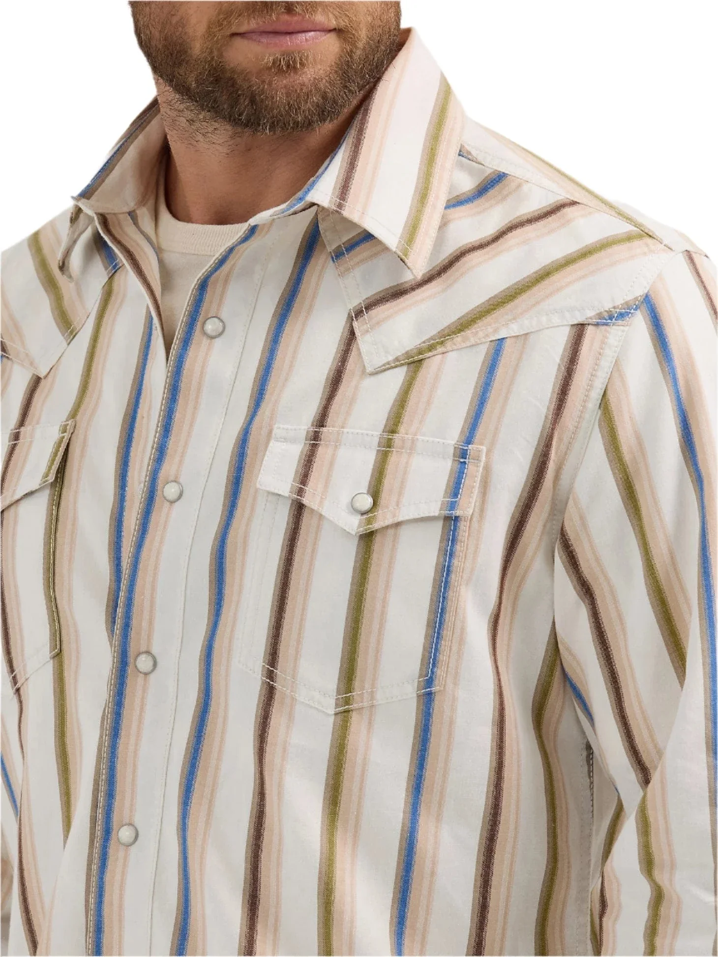 Wrangler Men's Rusty Stripe Retro Premium Brushpopper Western Snap Shirt 112365630 - Image 4