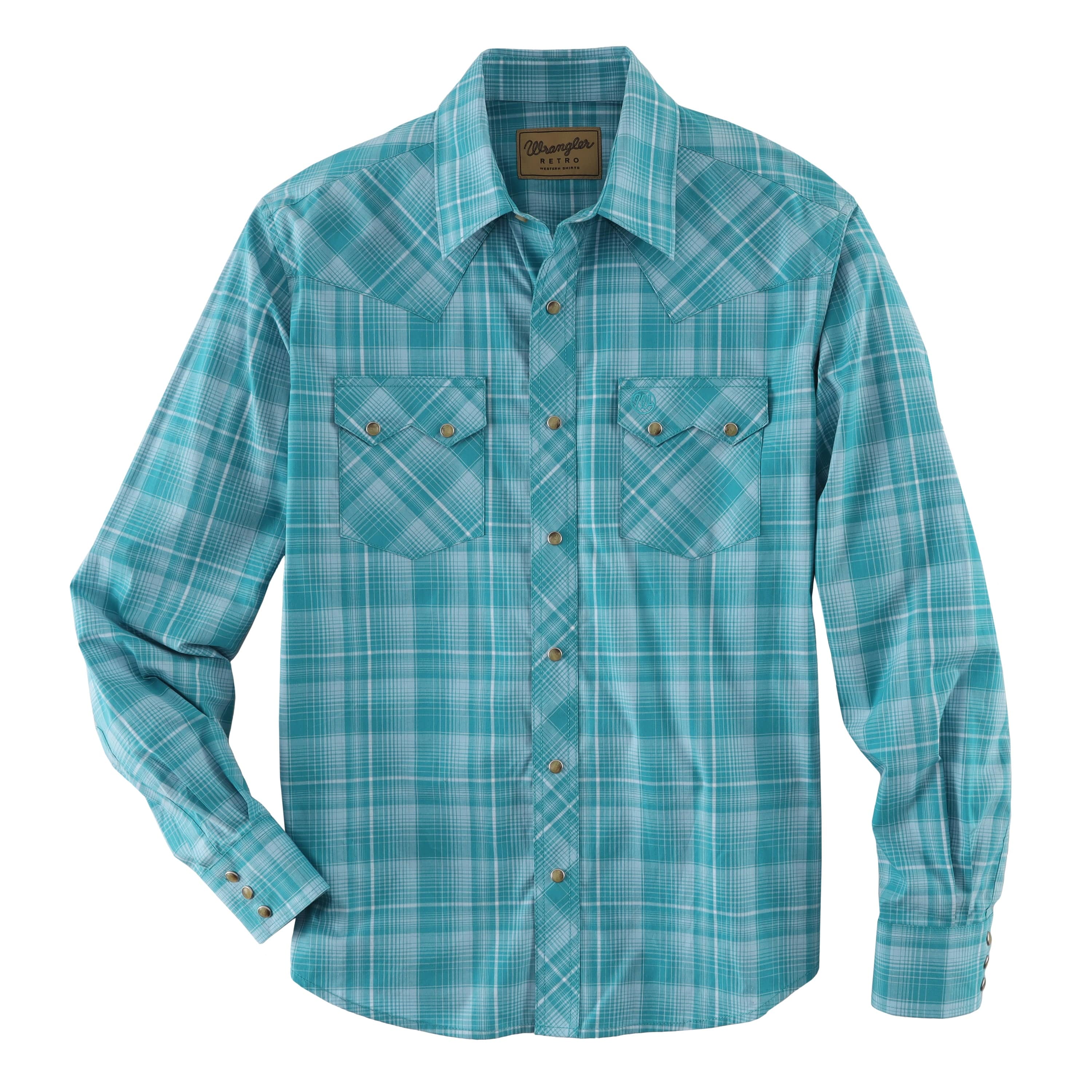 Wrangler Men's Teal Blue Slim Fit Long Sleeve Snap Shirt 112324670 - Image 5