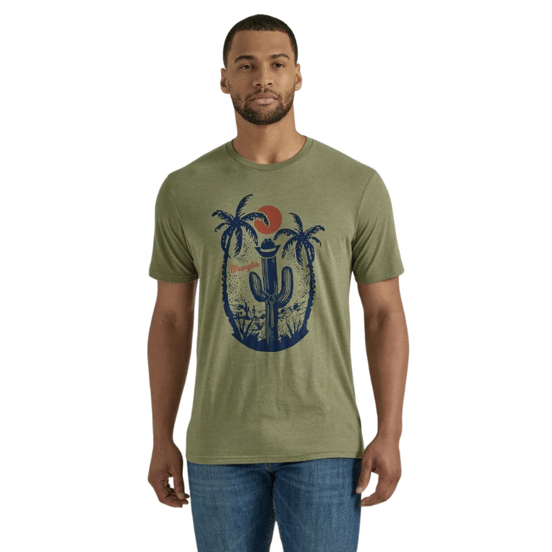 Wrangler Men's Tropical Cactus Deep Lichen Green Short Sleeve Graphic T-Shirt 112346609