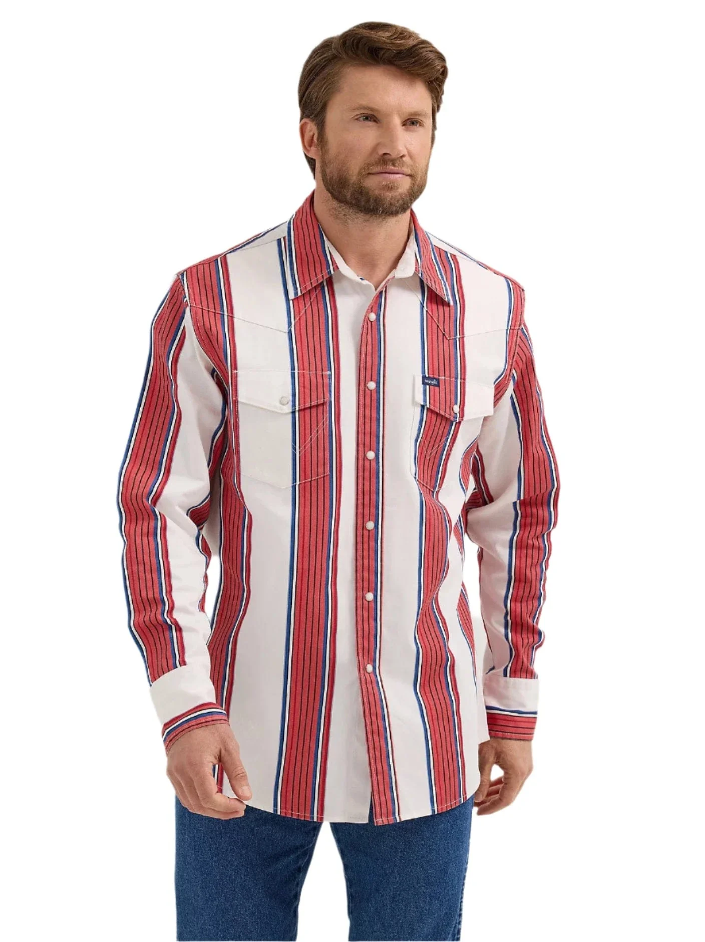Wrangler Men's Vintage-Inspired Brushpopper Cherry Stripe Western Snap Shirt 112365612