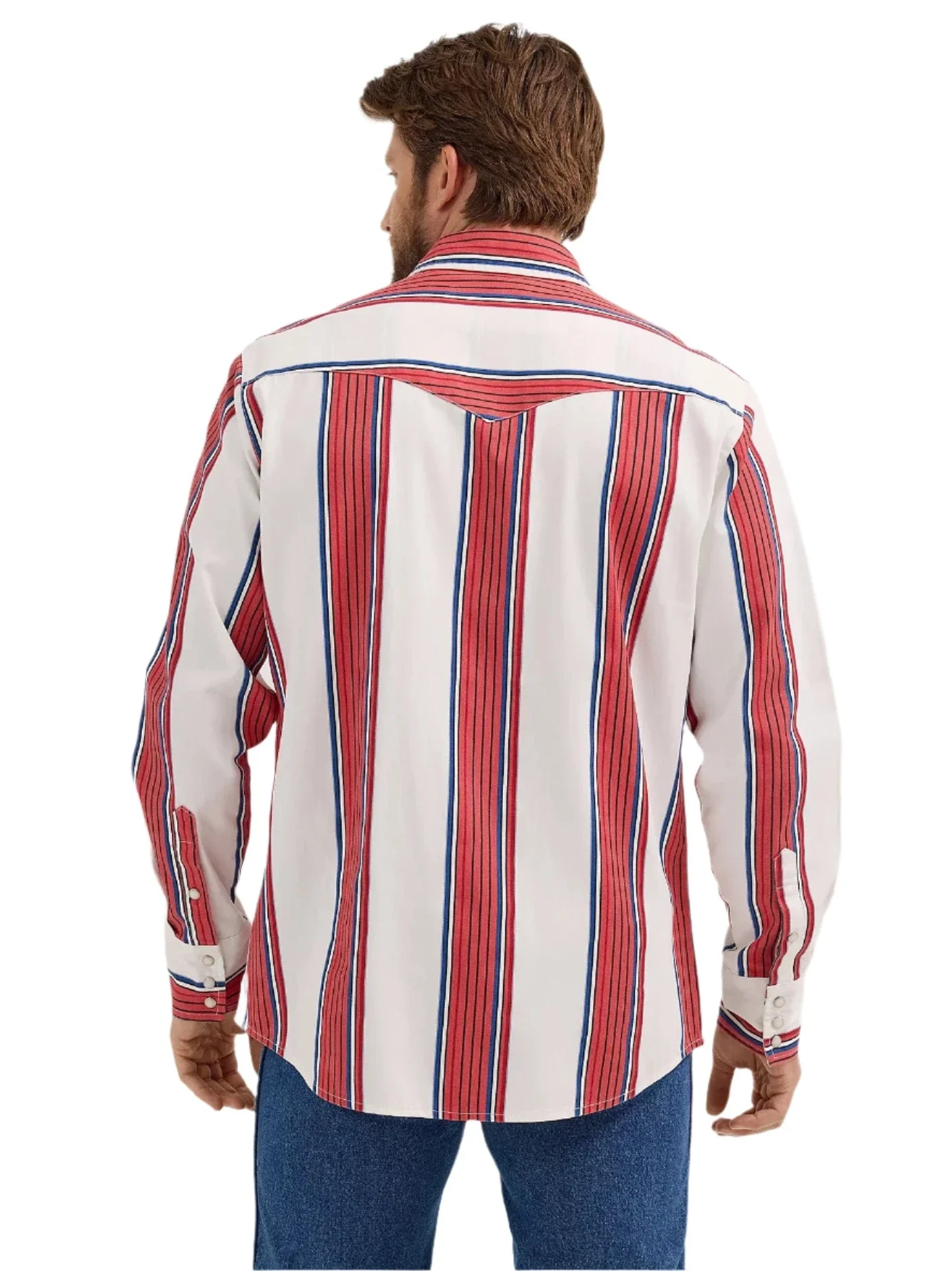 Wrangler Men's Vintage-Inspired Brushpopper Cherry Stripe Western Snap Shirt 112365612 - Image 2