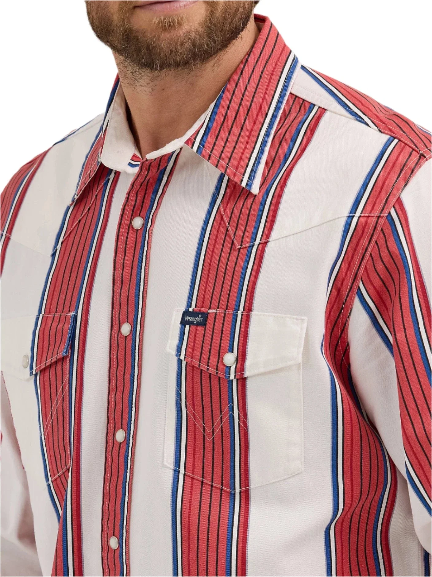 Wrangler Men's Vintage-Inspired Brushpopper Cherry Stripe Western Snap Shirt 112365612 - Image 3