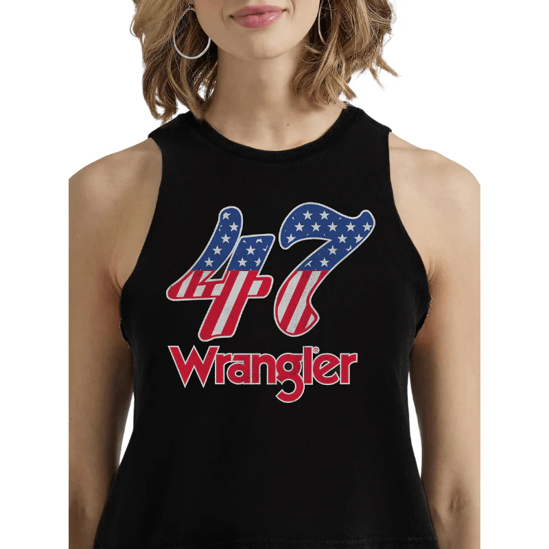 Wrangler Women's Jet Black Festival Crop Graphic Tank Top 112347631 - Image 3