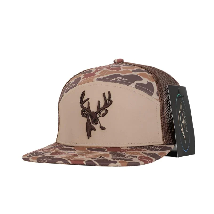 Youth 7 Panel Brown Old School 3 D Puff Deer Head w/ Brown Mesh - Image 2